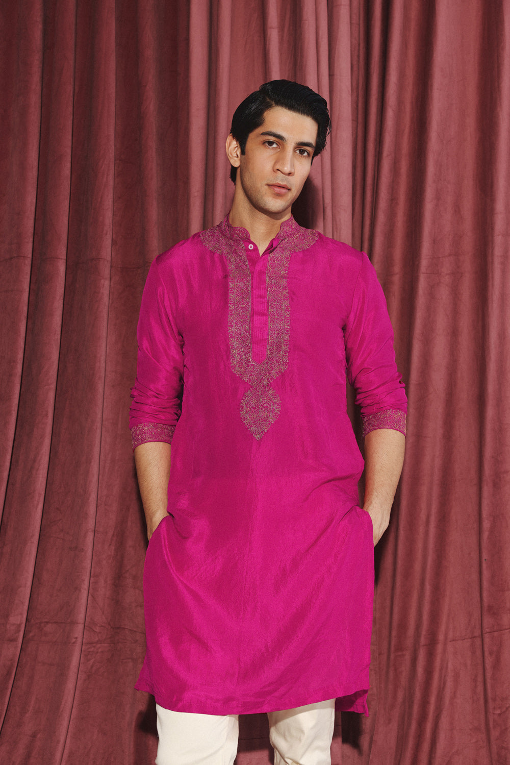 Fuschia Kurta With Marodiwork