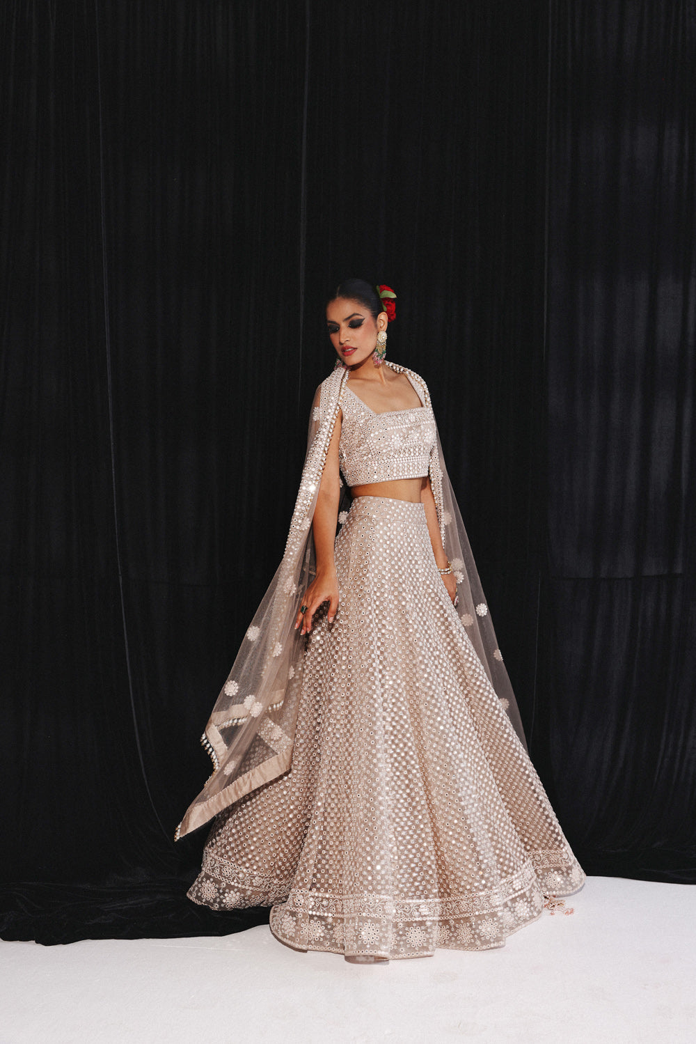 MIRRORWORK AND BEADWORK LEHENGA SET