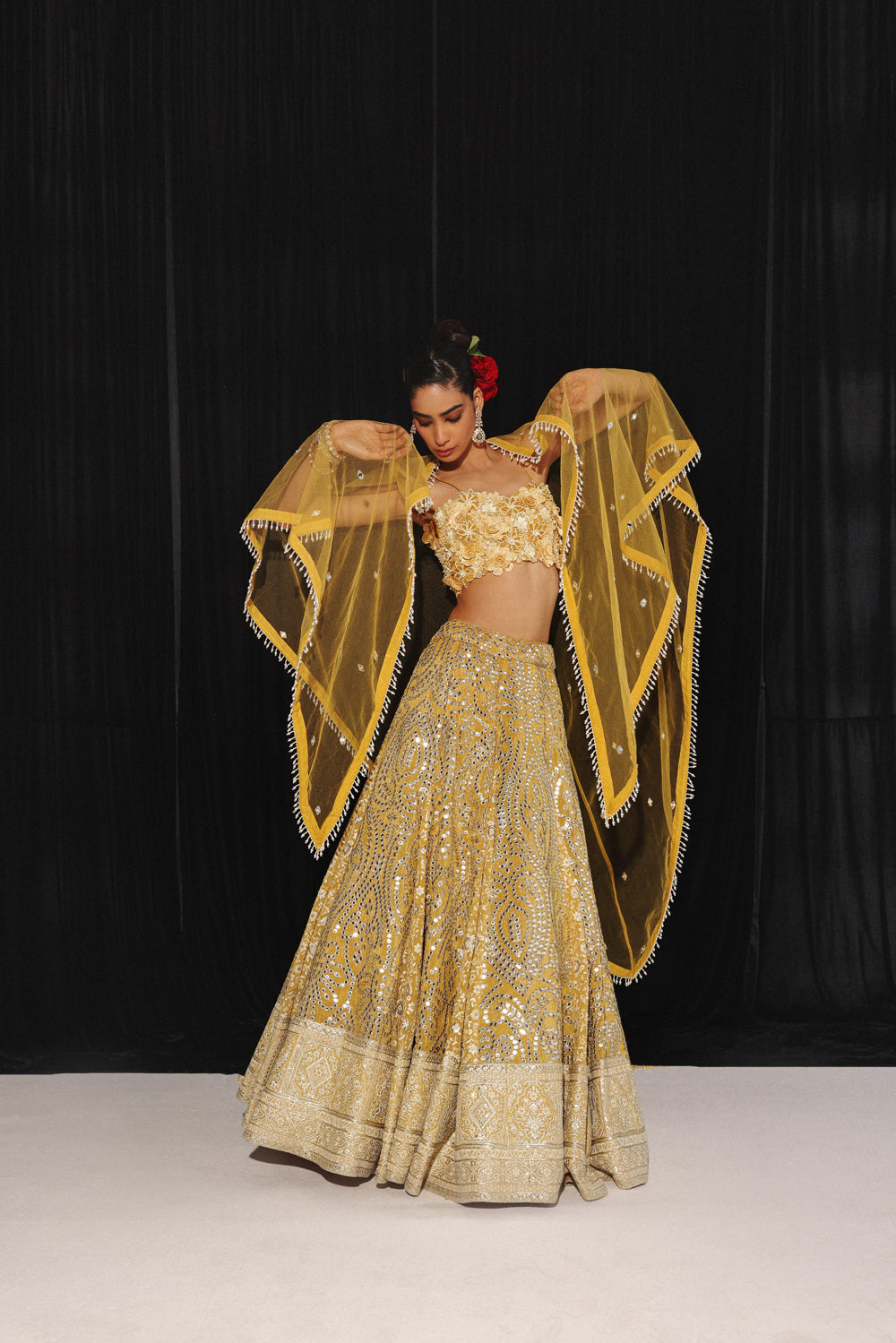 CHIKANKARI MIRRORWORK BOX PLEAT LEHENGA SET