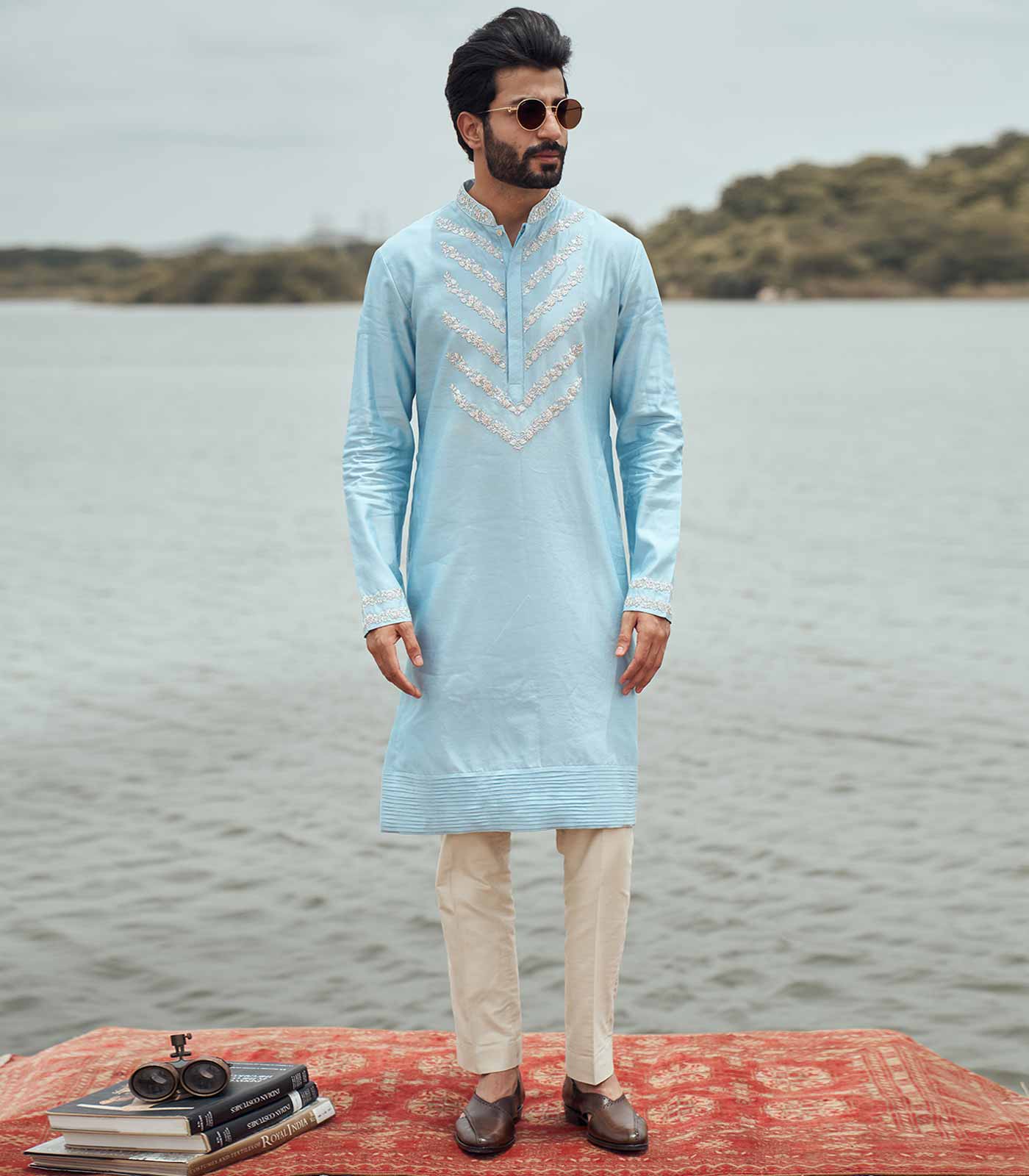 BLUE V-NECK LINE KURTA SET