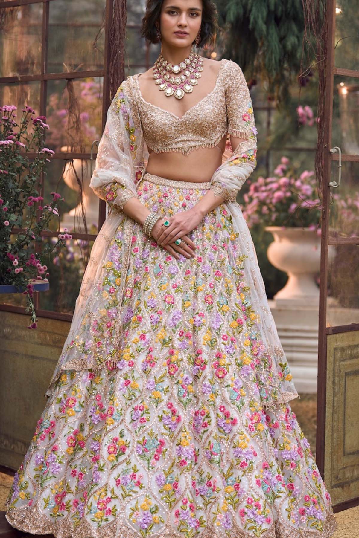 Multi-Coloured Floral Lehenga Set