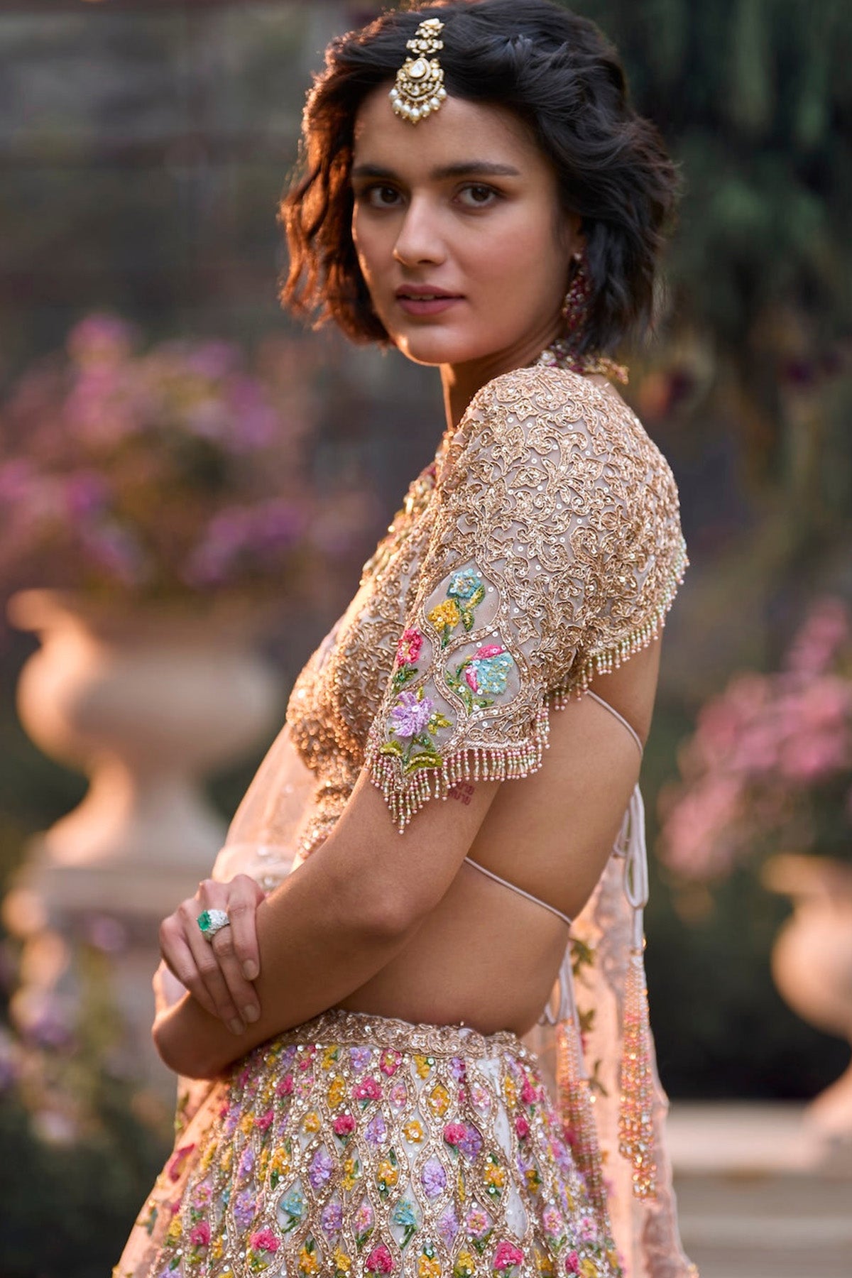 Multi-Coloured Floral Lehenga Set