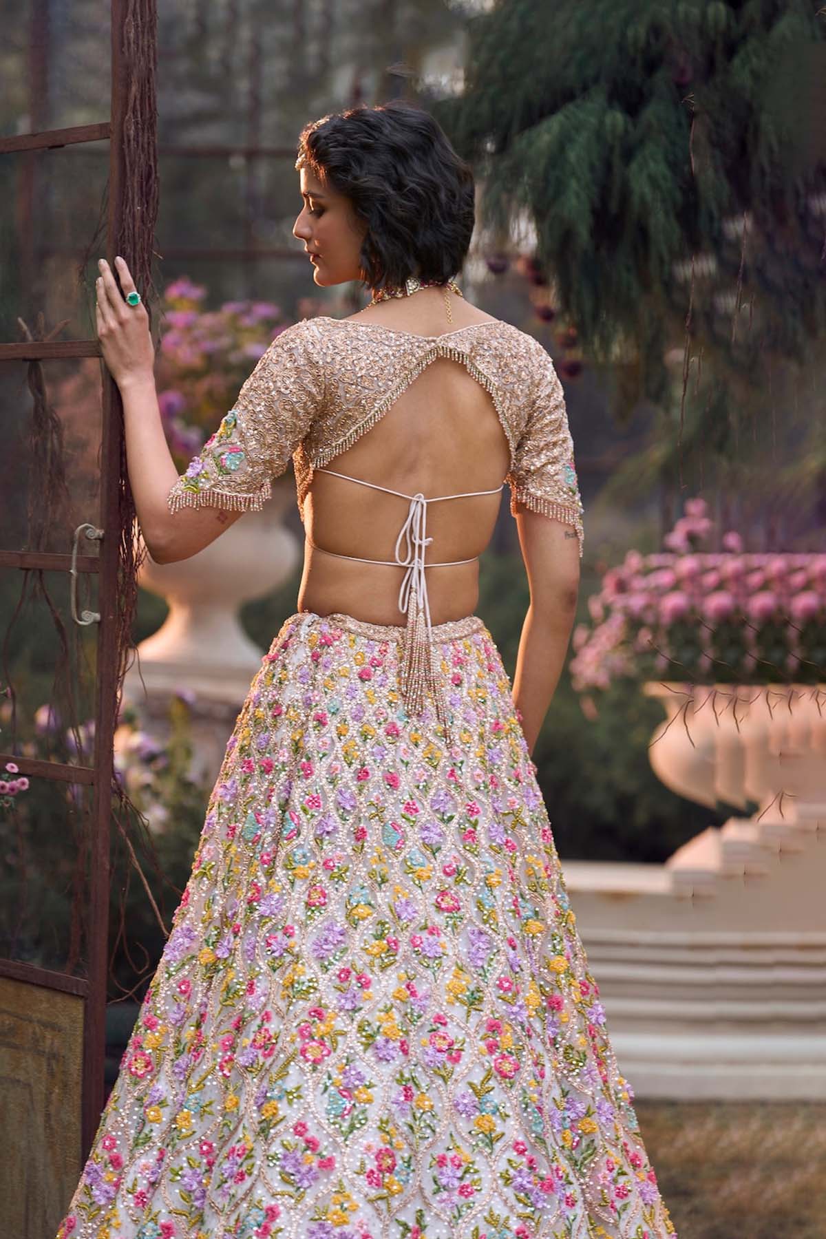 Multi-Coloured Floral Lehenga Set