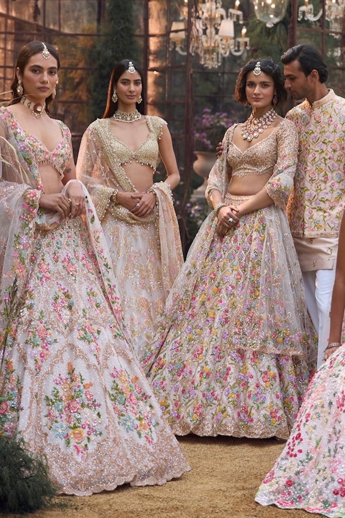 Multi-Coloured Floral Lehenga Set