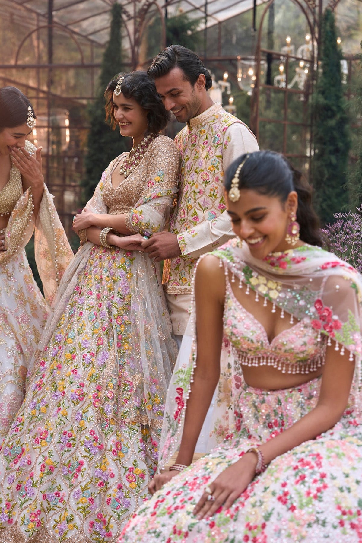 Multi-Coloured Floral Lehenga Set