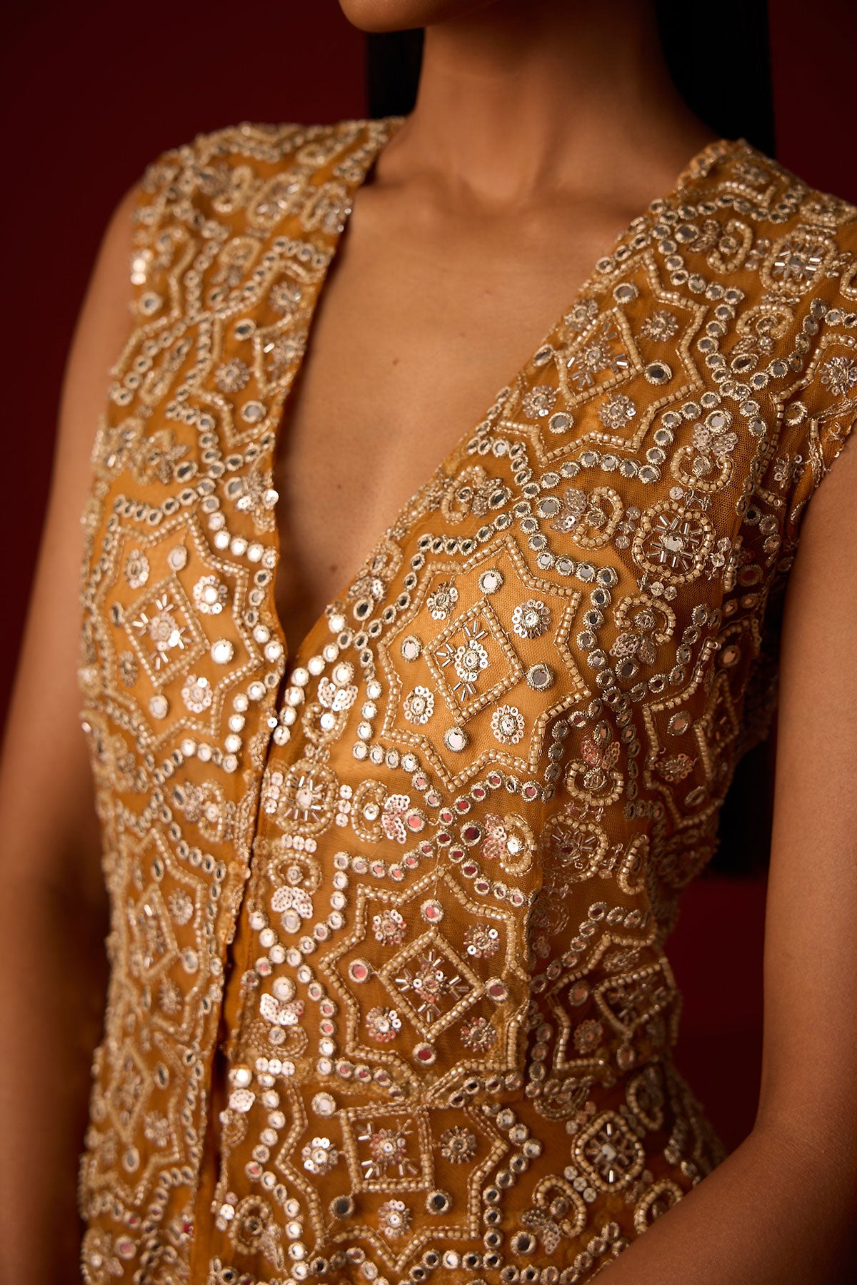 Peplum Top With Slit At Back and Hexagon Bootcut Pants