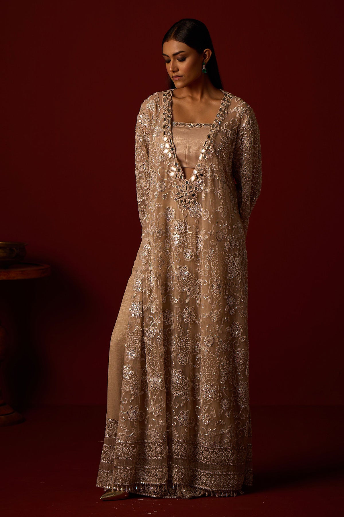 Deep V Neck Kaftan and Bustier and Palazzos