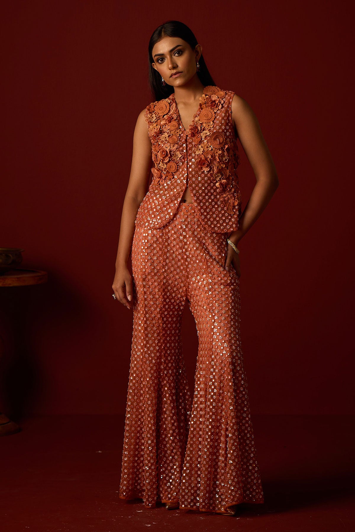 Floral Gillet and Bootcut Pants