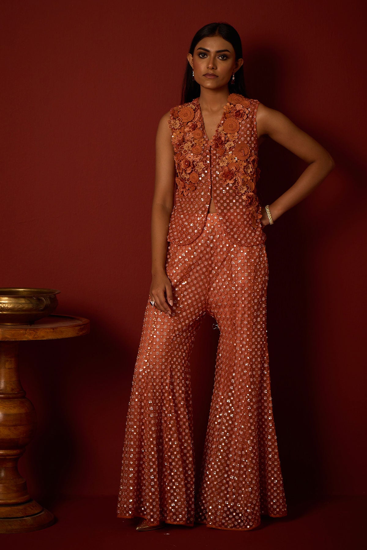 Floral Gillet and Bootcut Pants