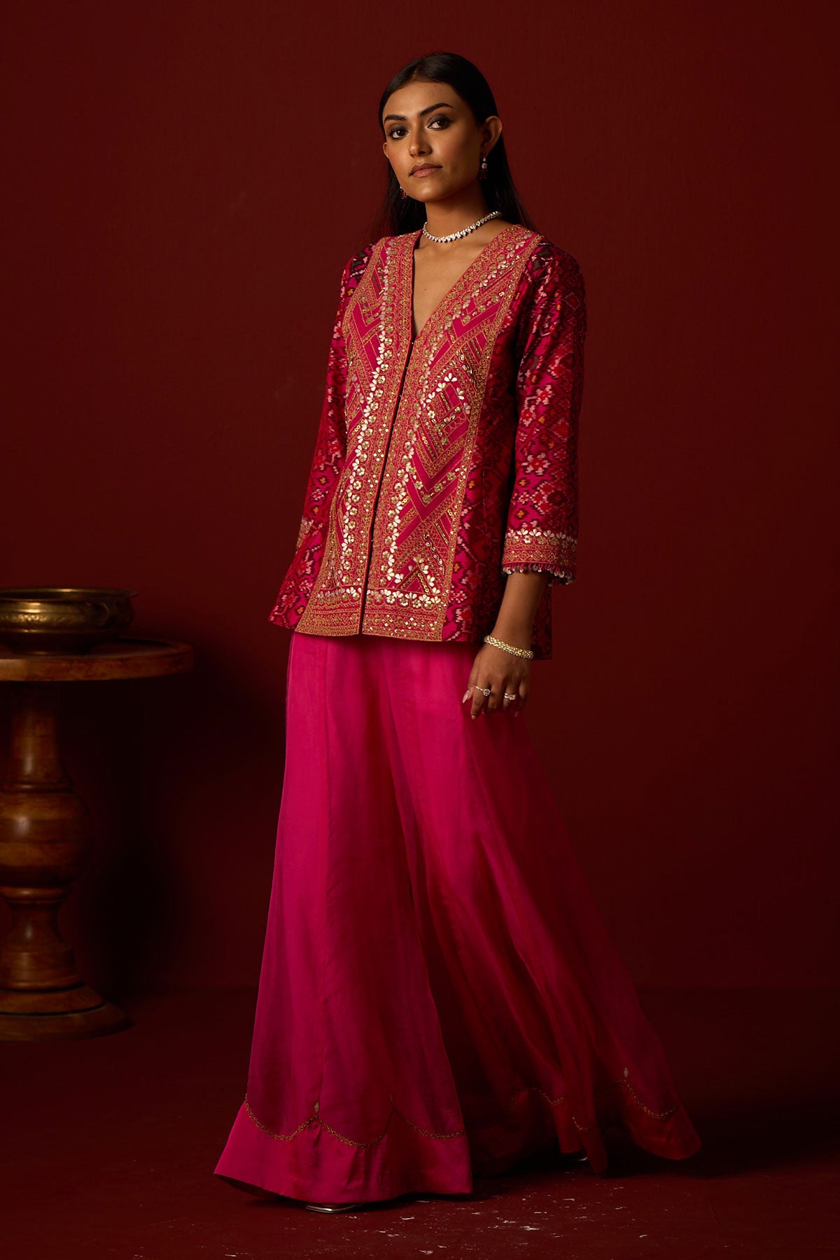 Patola Peplum Jacket With Marodiwork and Marodiwork Shararas and Crushed Dupatta