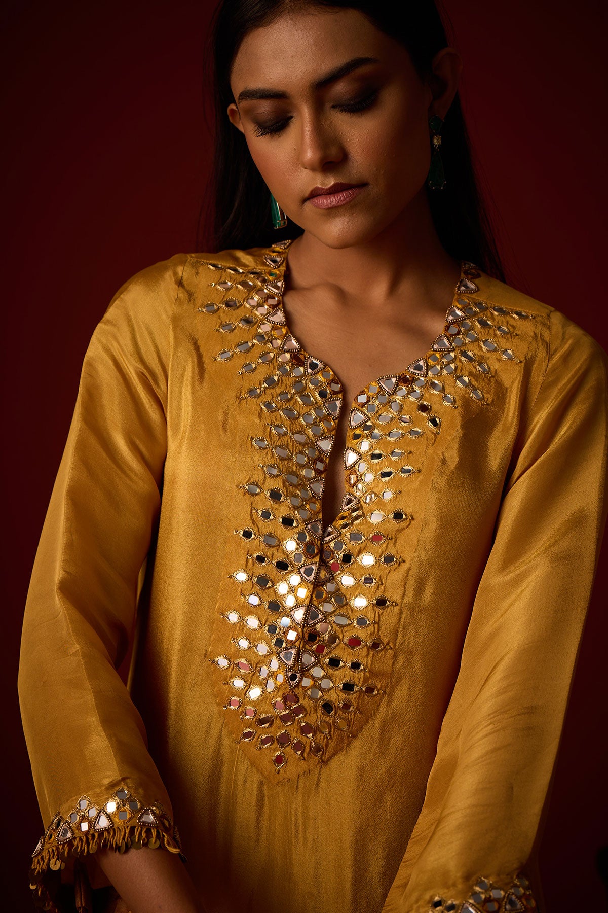 Tissue Mirrorwork Tunic and Chrushed Dupatta and Bandeau and Tissue Bootcut