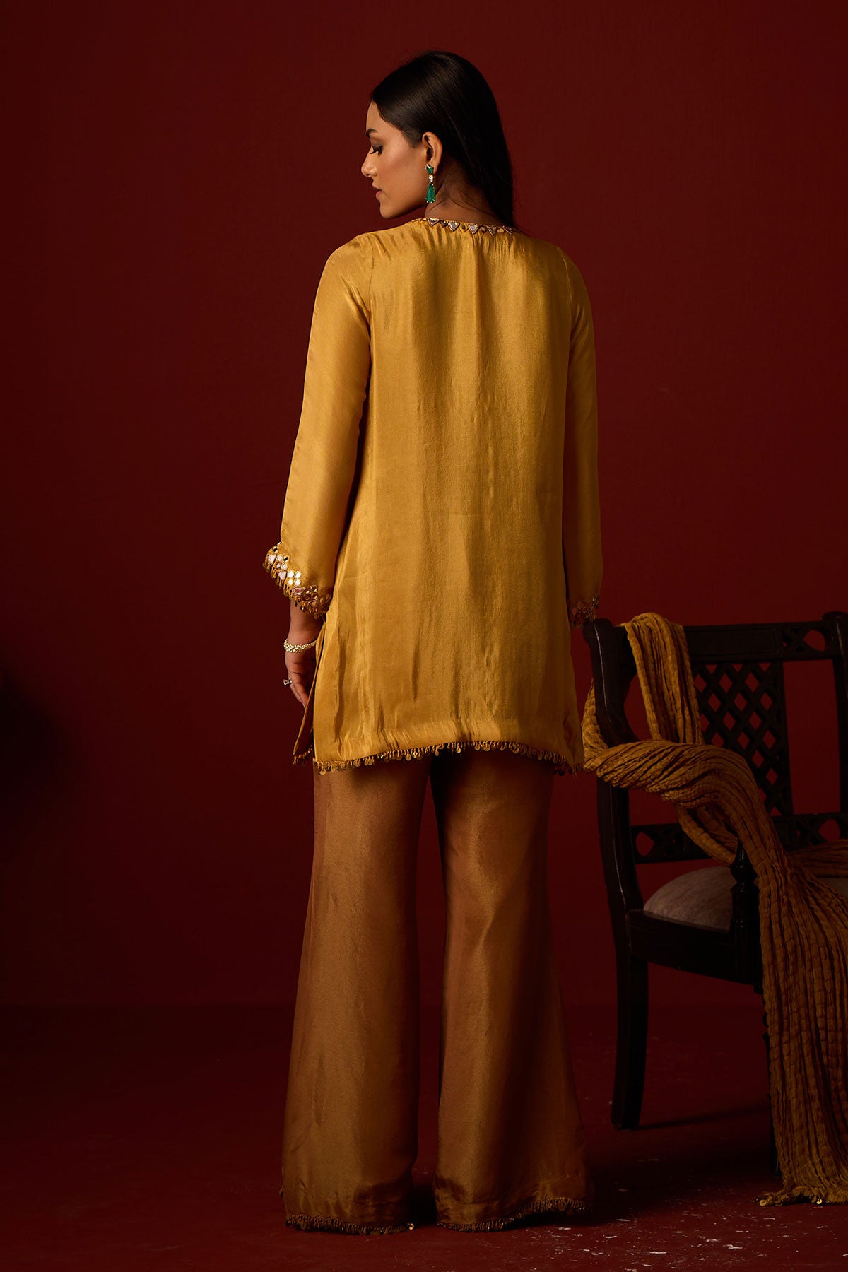 Tissue Mirrorwork Tunic and Chrushed Dupatta and Bandeau and Tissue Bootcut