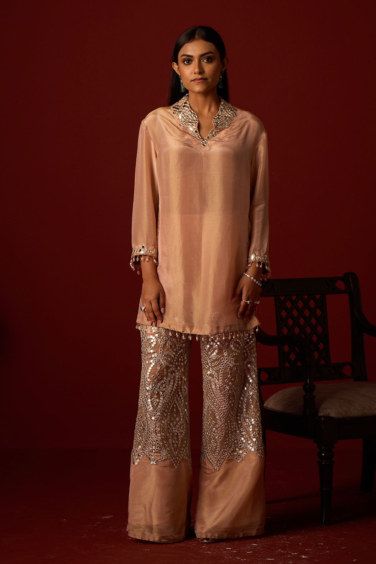 Tissue Mirror Work Hi Neck Tunic and Bandeau and Tissue Mirror Work Palazzos