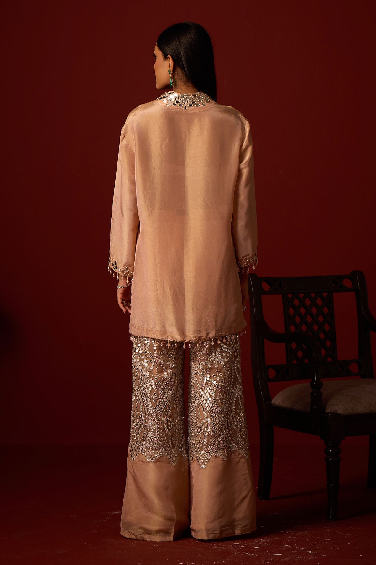 Tissue Mirror Work Hi Neck Tunic and Bandeau and Tissue Mirror Work Palazzos