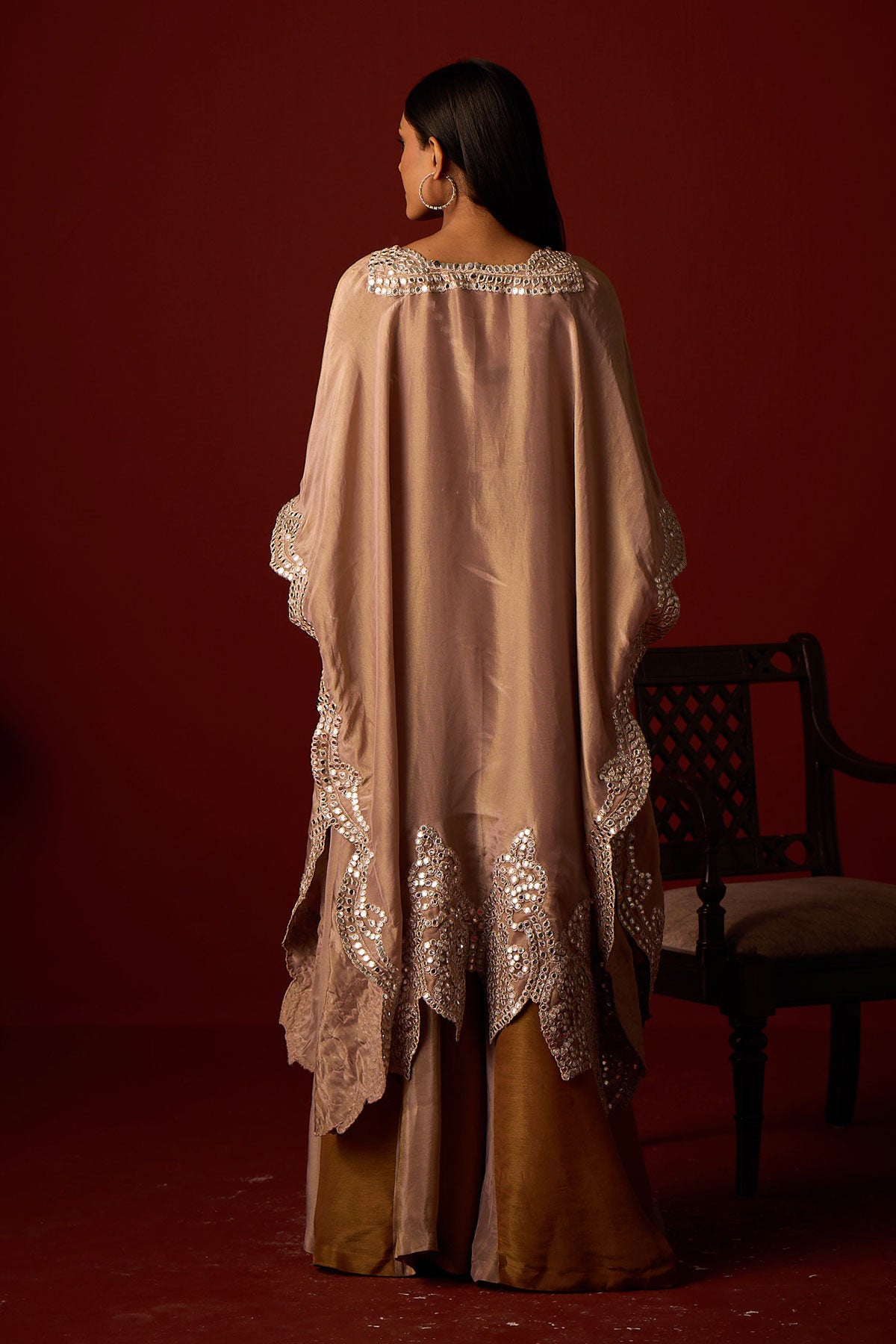 Tissue Mirrorwork Cape and Tissue Mirrorwork Bandeau and Panelled Tissue Palazzos