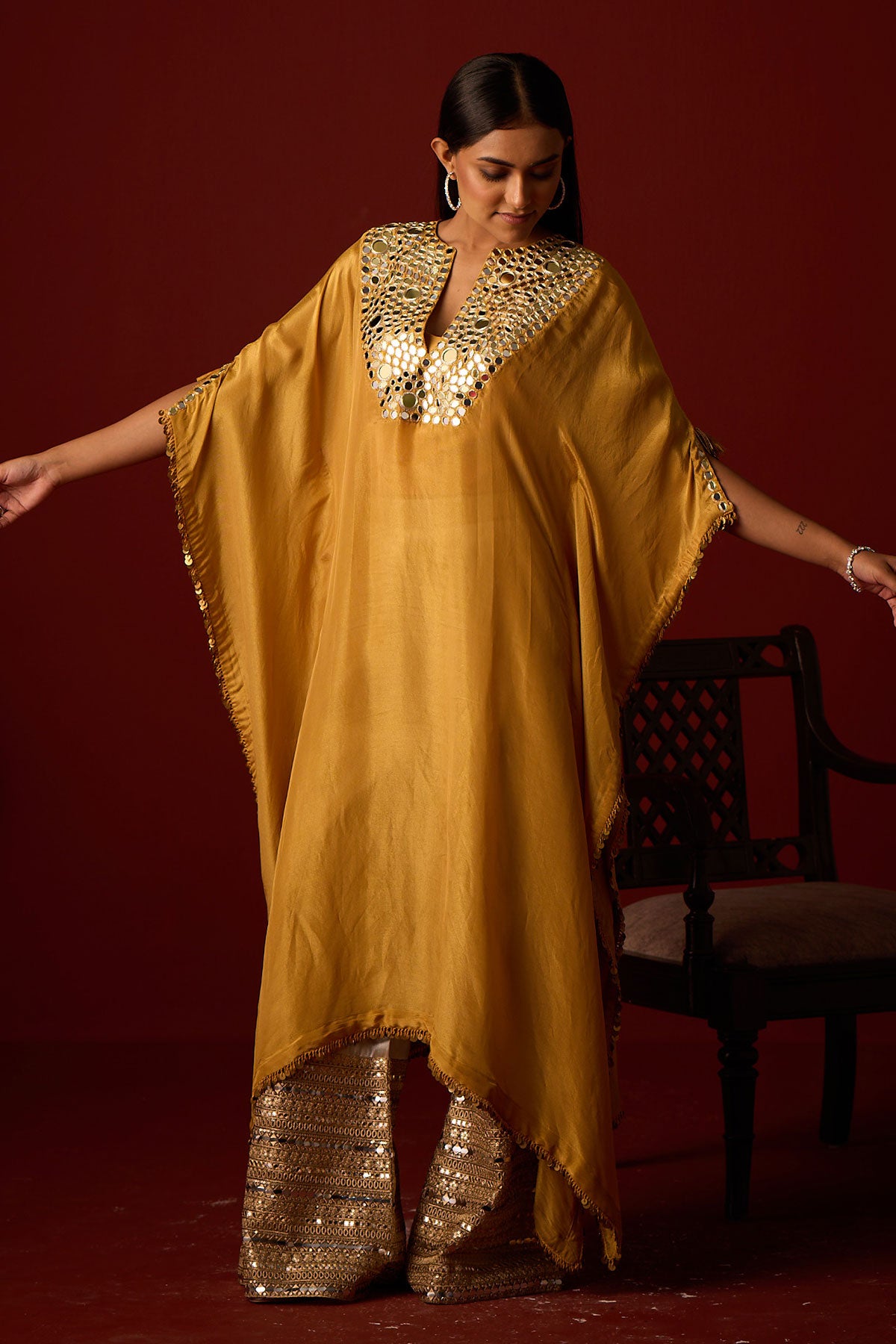 Tissue Mirror Work Kaftan and Bandeau and Brocade Mirrorwork Palazzos
