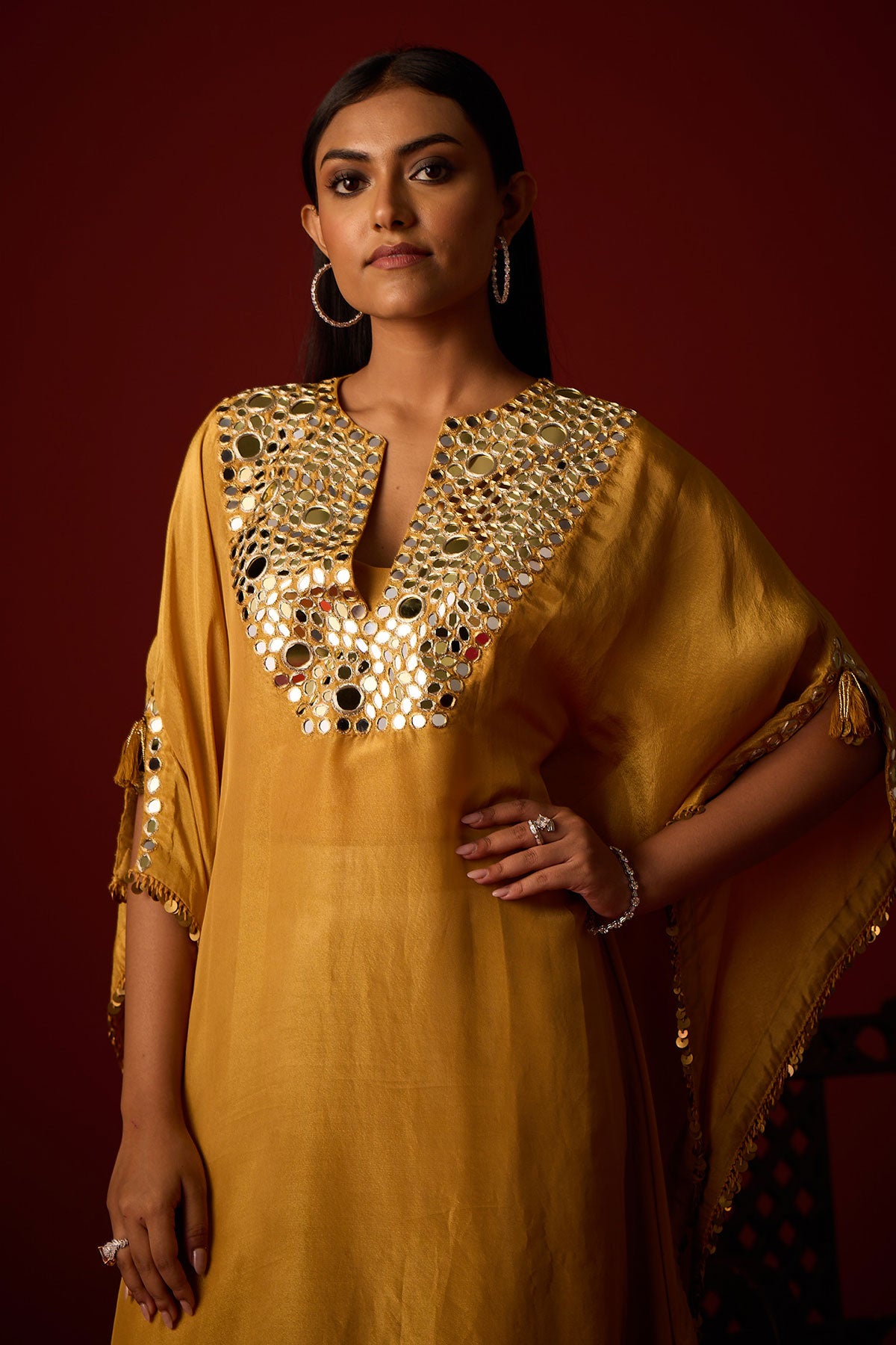 Tissue Mirror Work Kaftan and Bandeau and Brocade Mirrorwork Palazzos