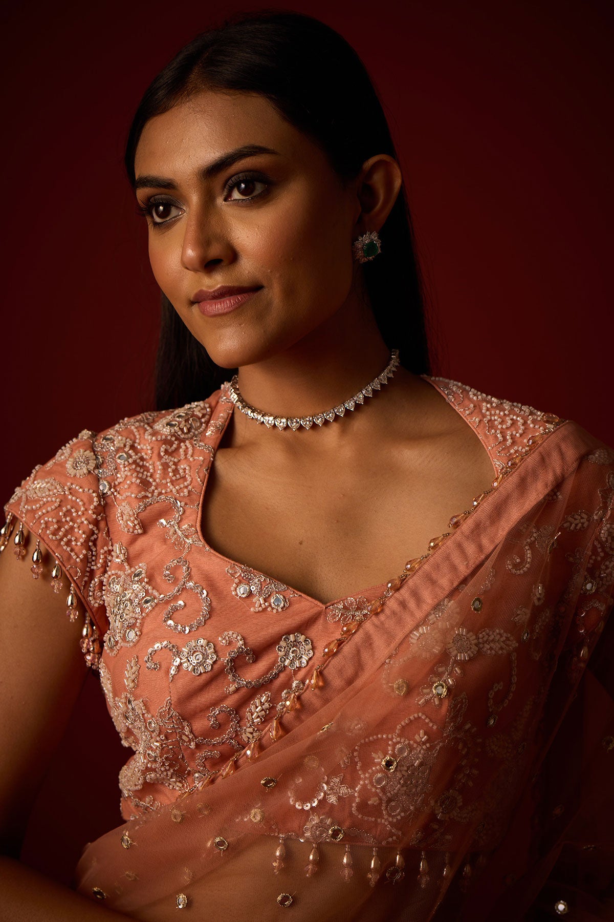 Net Mirrorwork Embellished Saree With Mirrorwork Beadwork Blouse and Embellished Blouse and Satin Box Pleat Petticoat