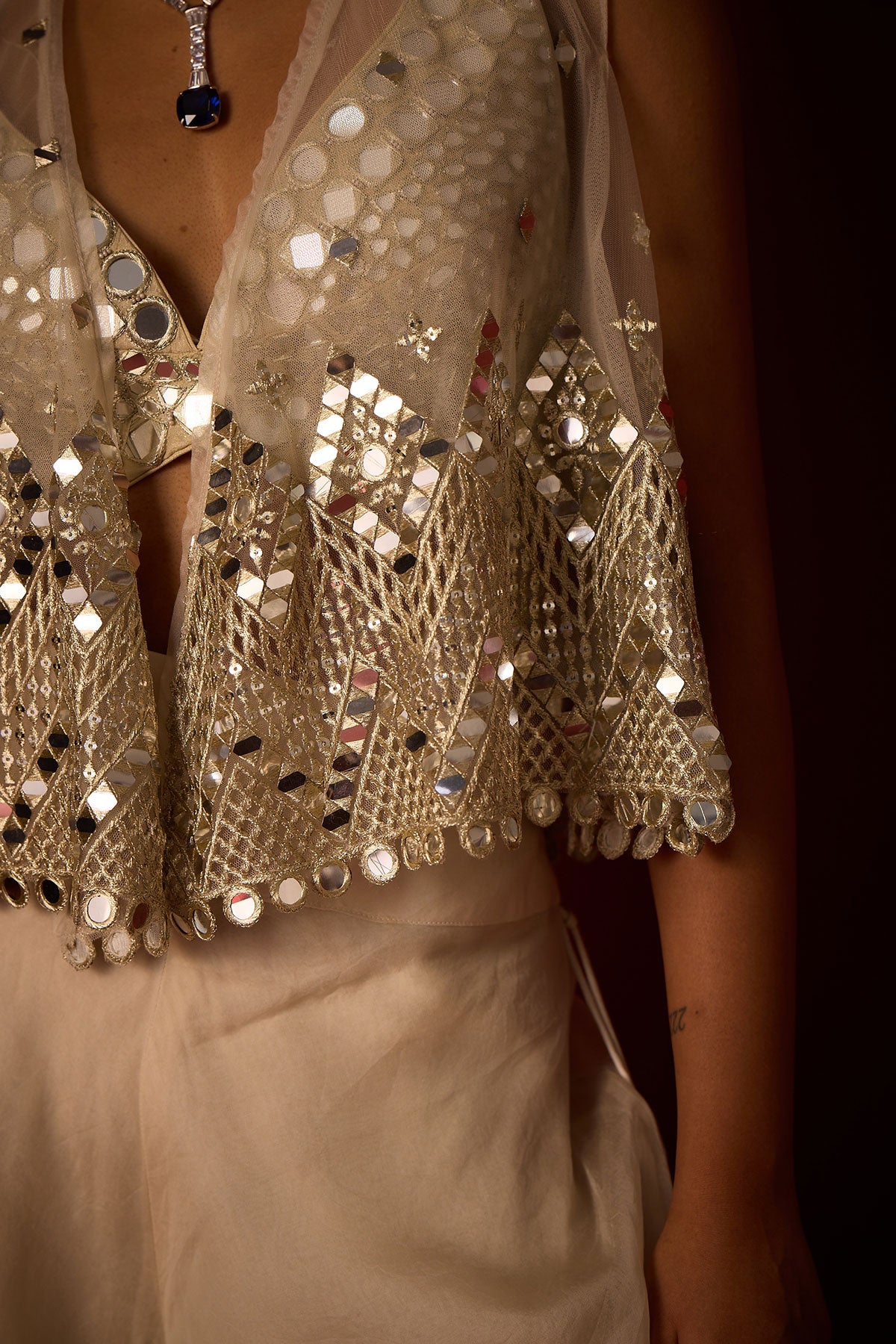 Asymetrical Jacket and Bralette and Organza Asymetrical Flared Pants