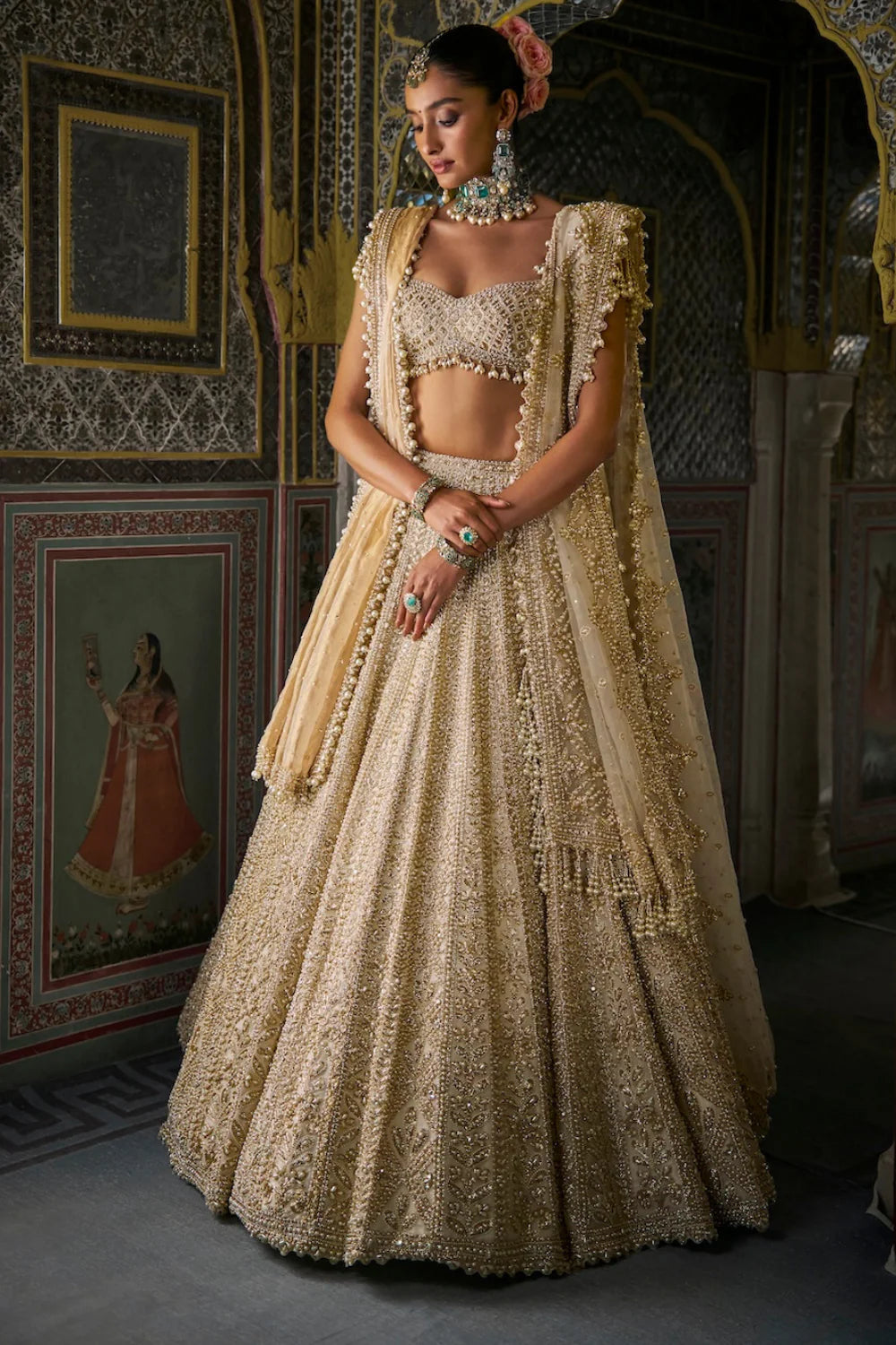 Ivory Gold Pearl Lehenga Set