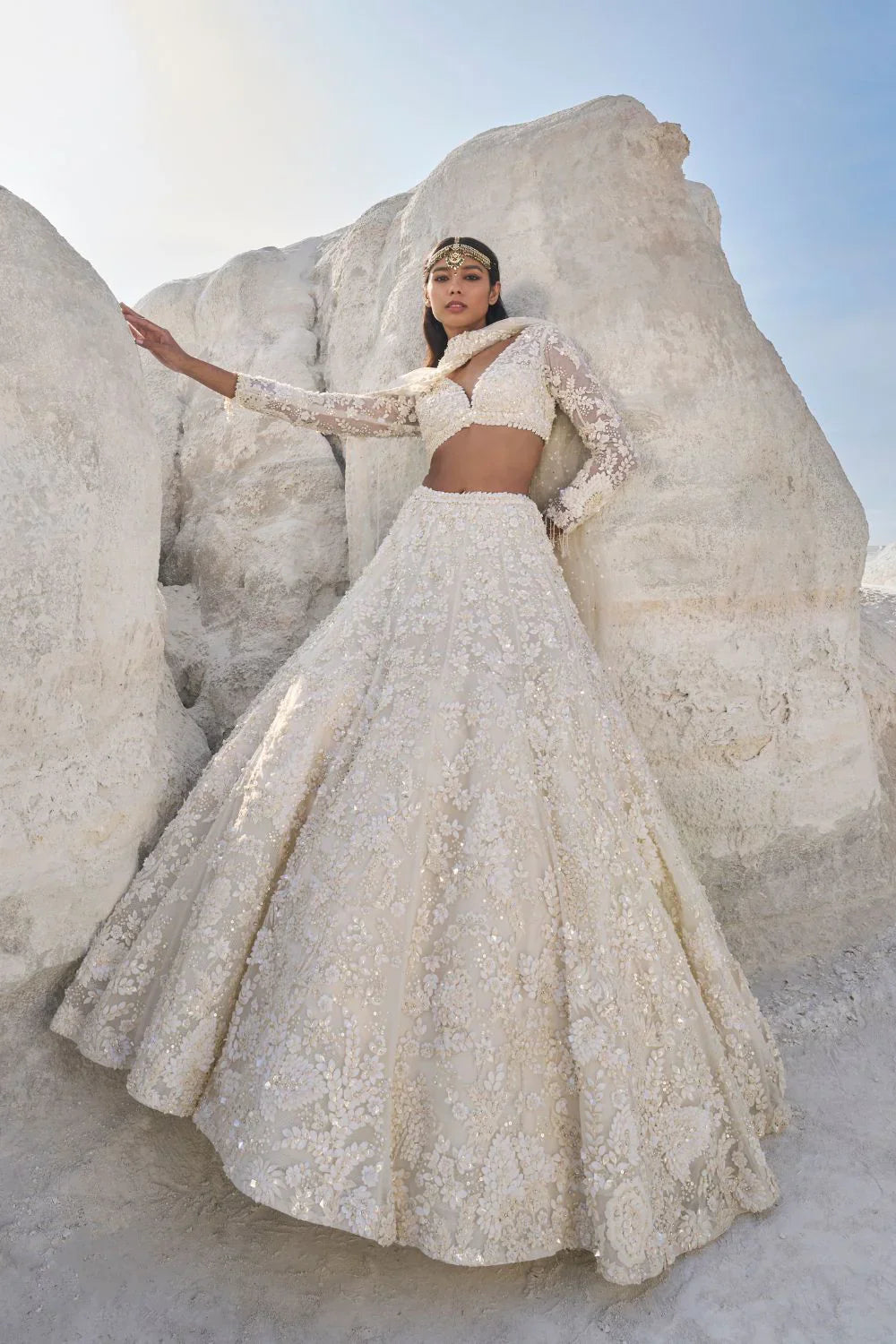 Cream Three-Dimensional Lehenga Set- Ready to Ship