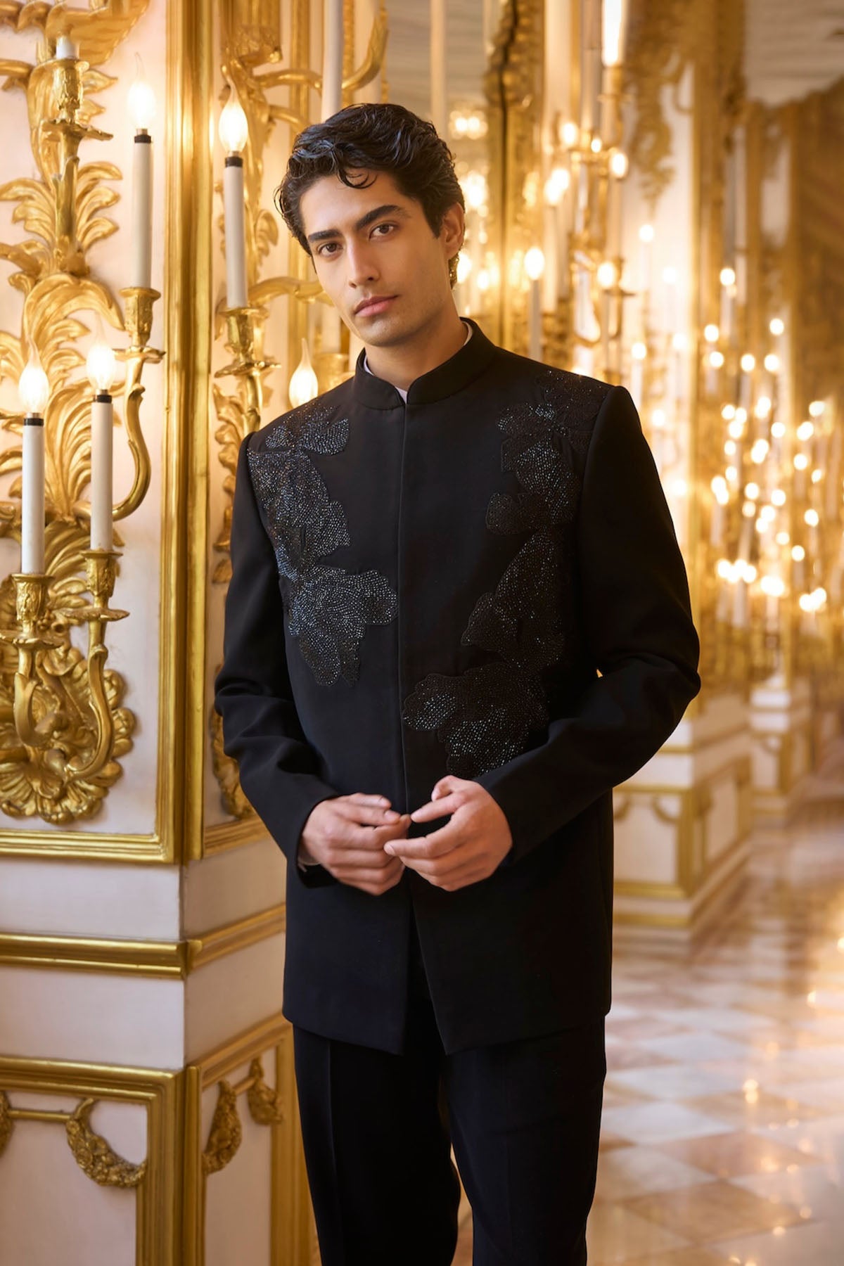Black Embroidered Bandhgala Set