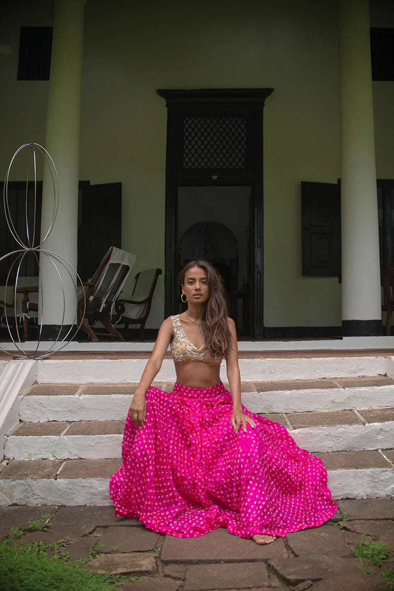 PINK BANDHINI, SLINKY NUDE BLOUSE