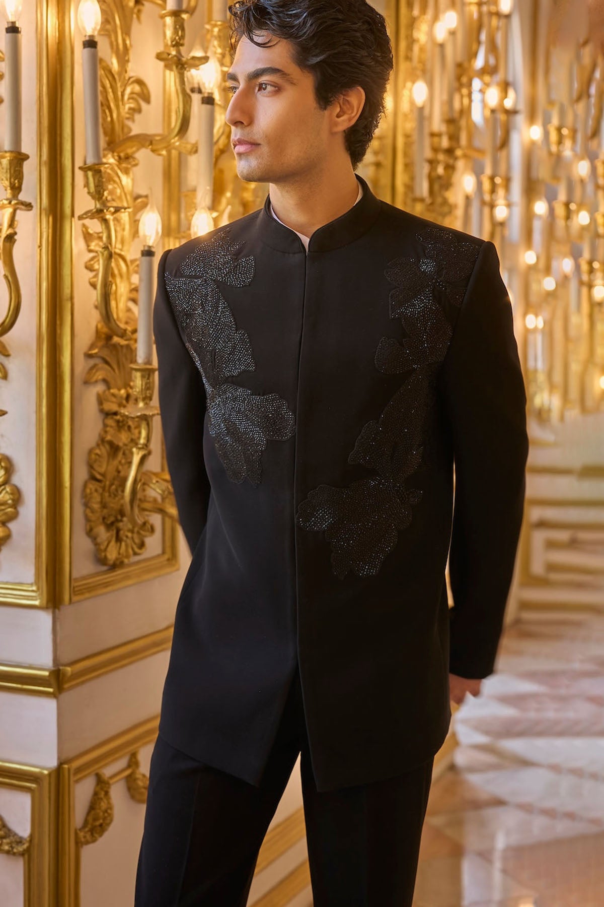 Black Embroidered Bandhgala Set