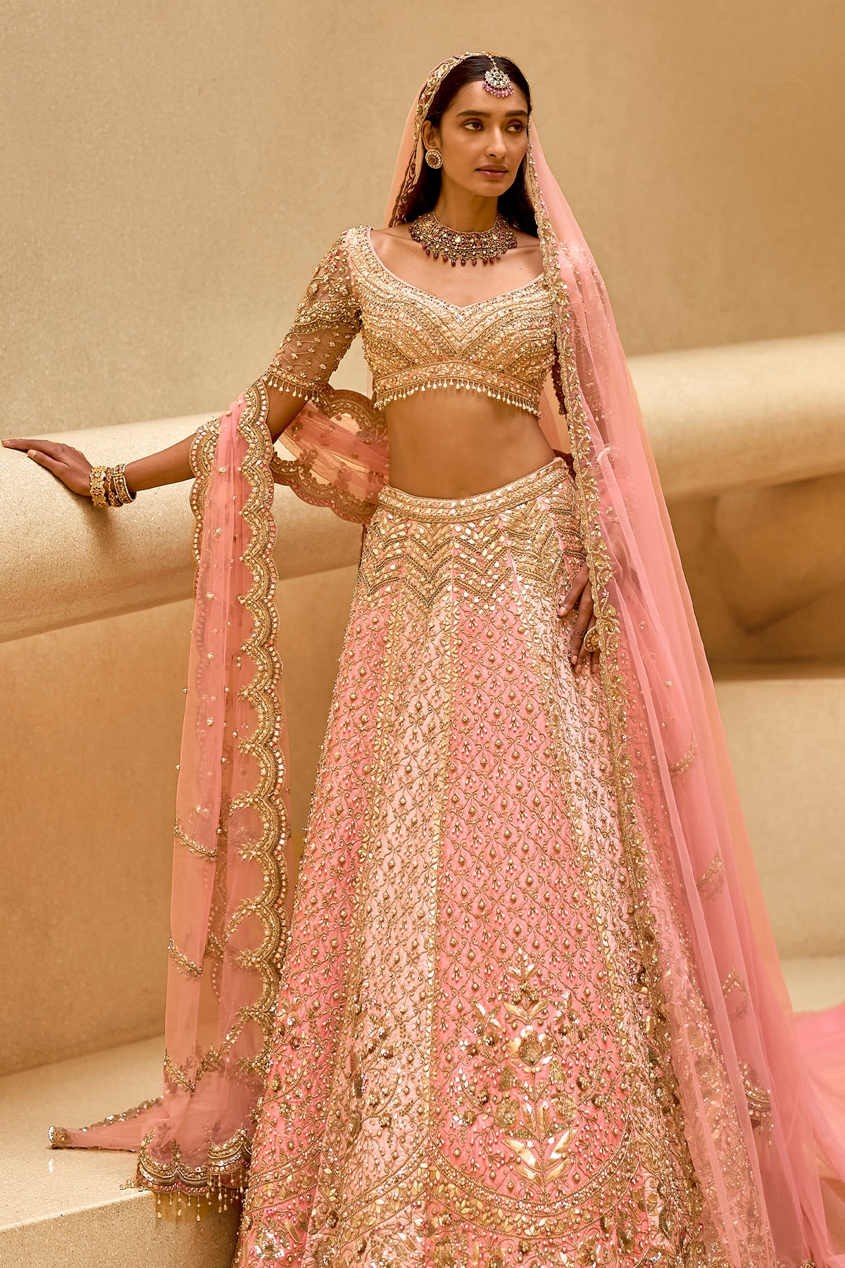 PINK ANDCORAL COUTURE LEHENGA SET