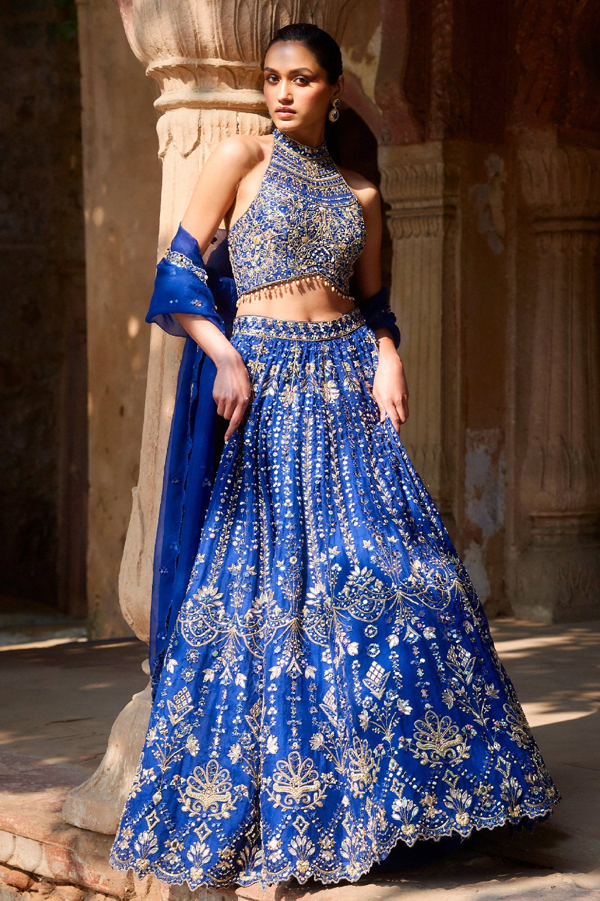 Royal Blue Organza Lehenga Set
