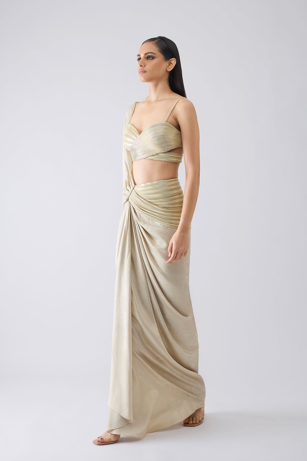 Metallic Corded Saree With Metallic Blouse