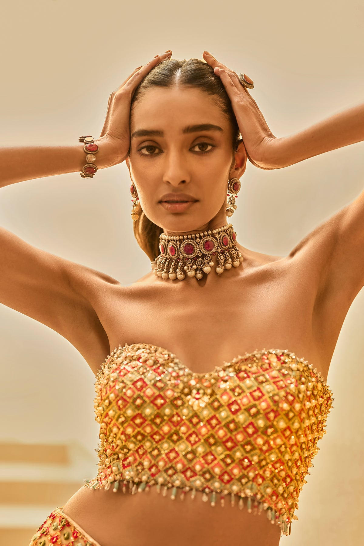 NUDE AND FUSCIA LEHENGA SET