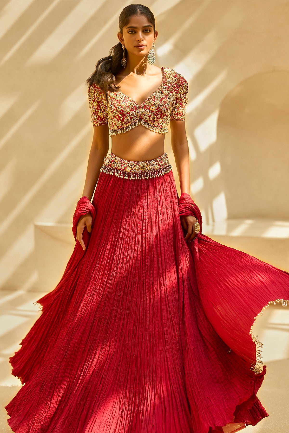 RUBY CRUSHED LEHENGA SET