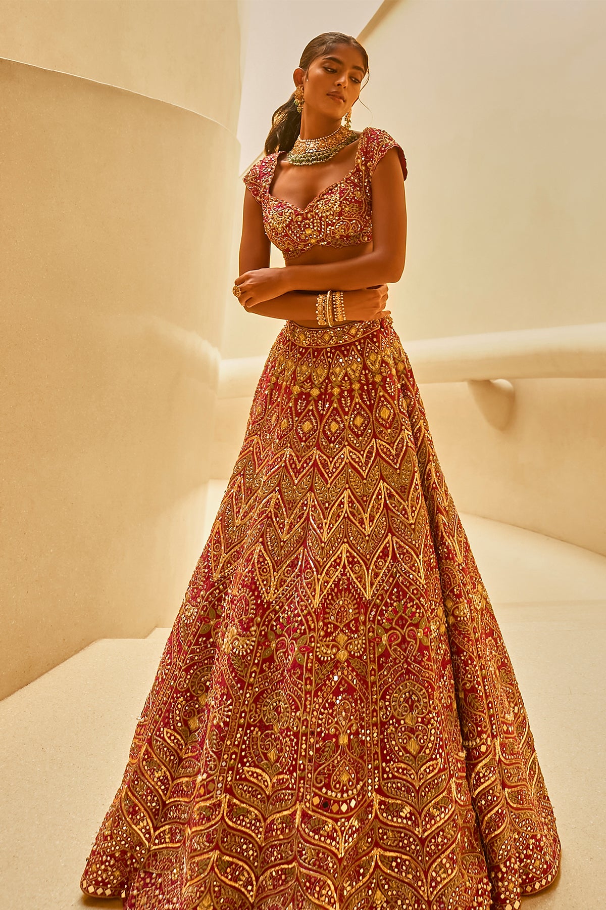 WINE AND FUSCIA LEHENGA SET