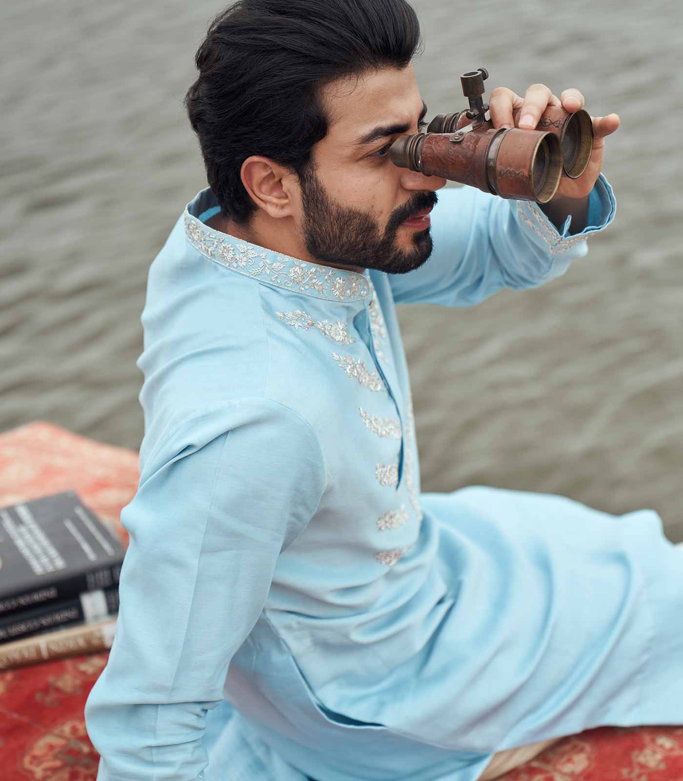 BLUE V-NECK LINE KURTA SET