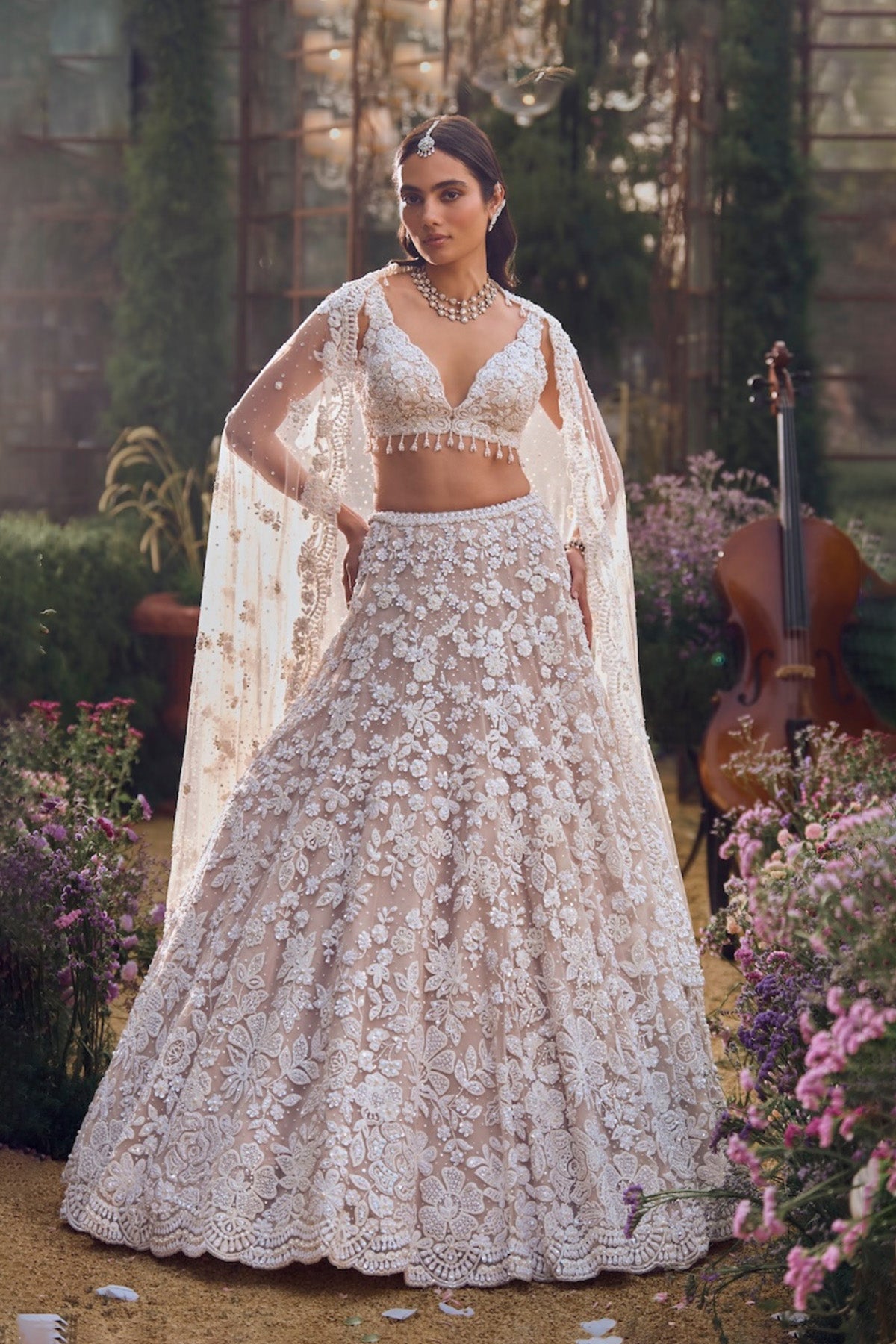 Nude Floral Lehenga Set