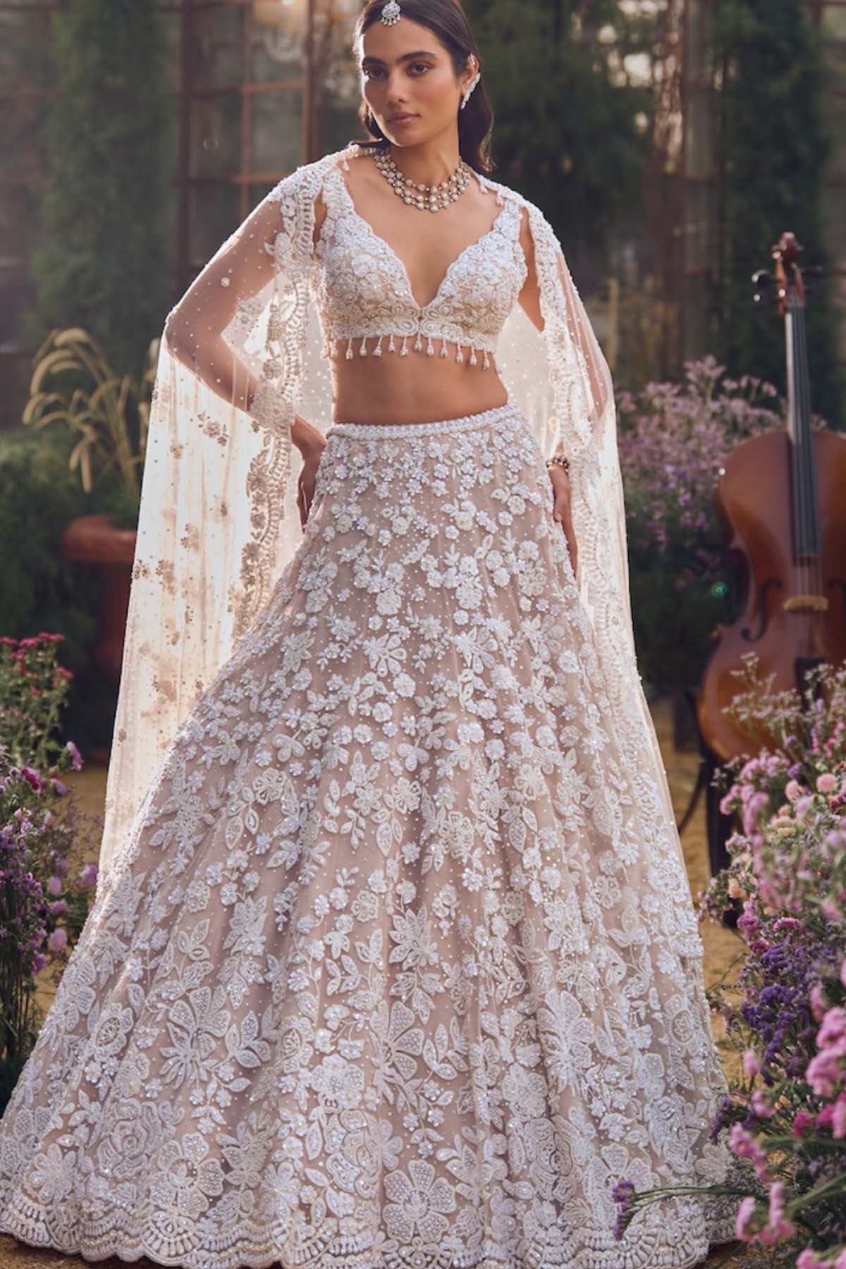 Nude Floral Lehenga Set