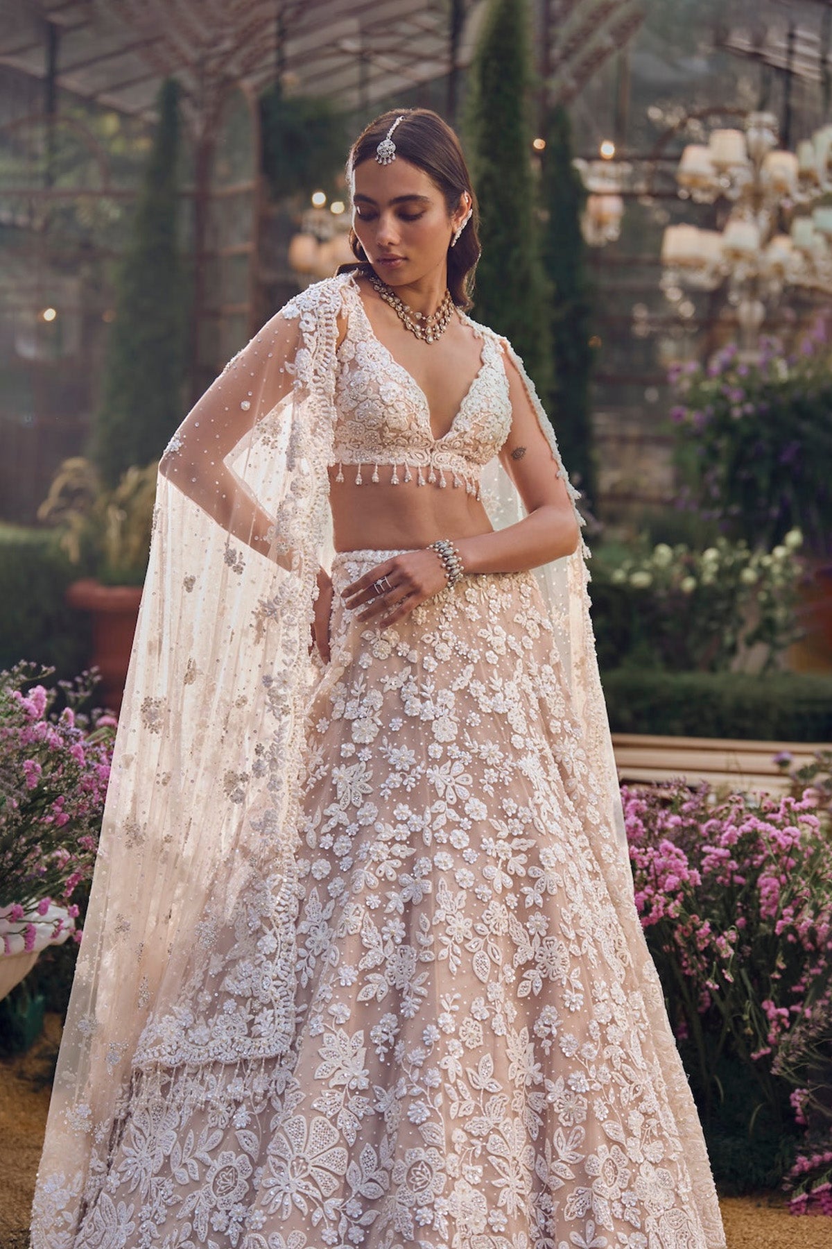 Nude Floral Lehenga Set