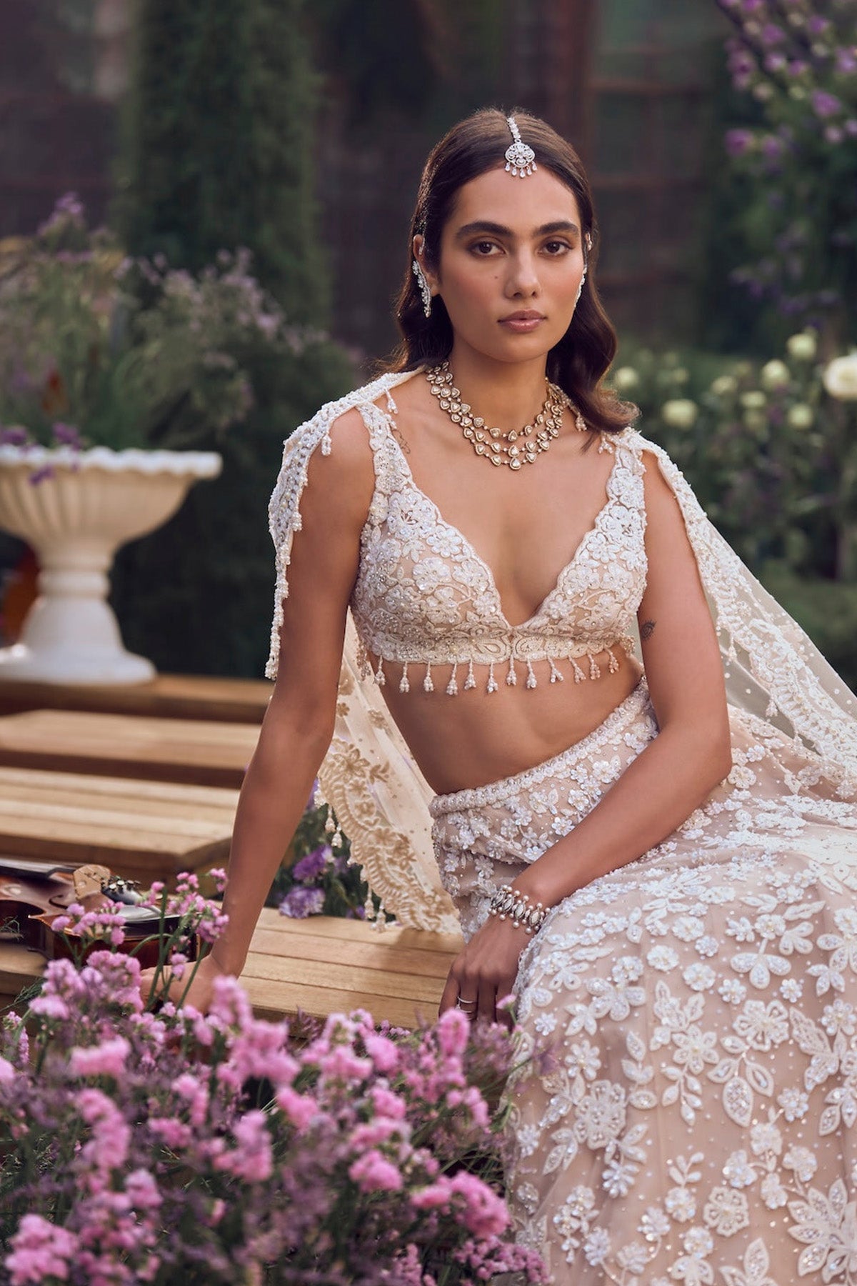 Nude Floral Lehenga Set