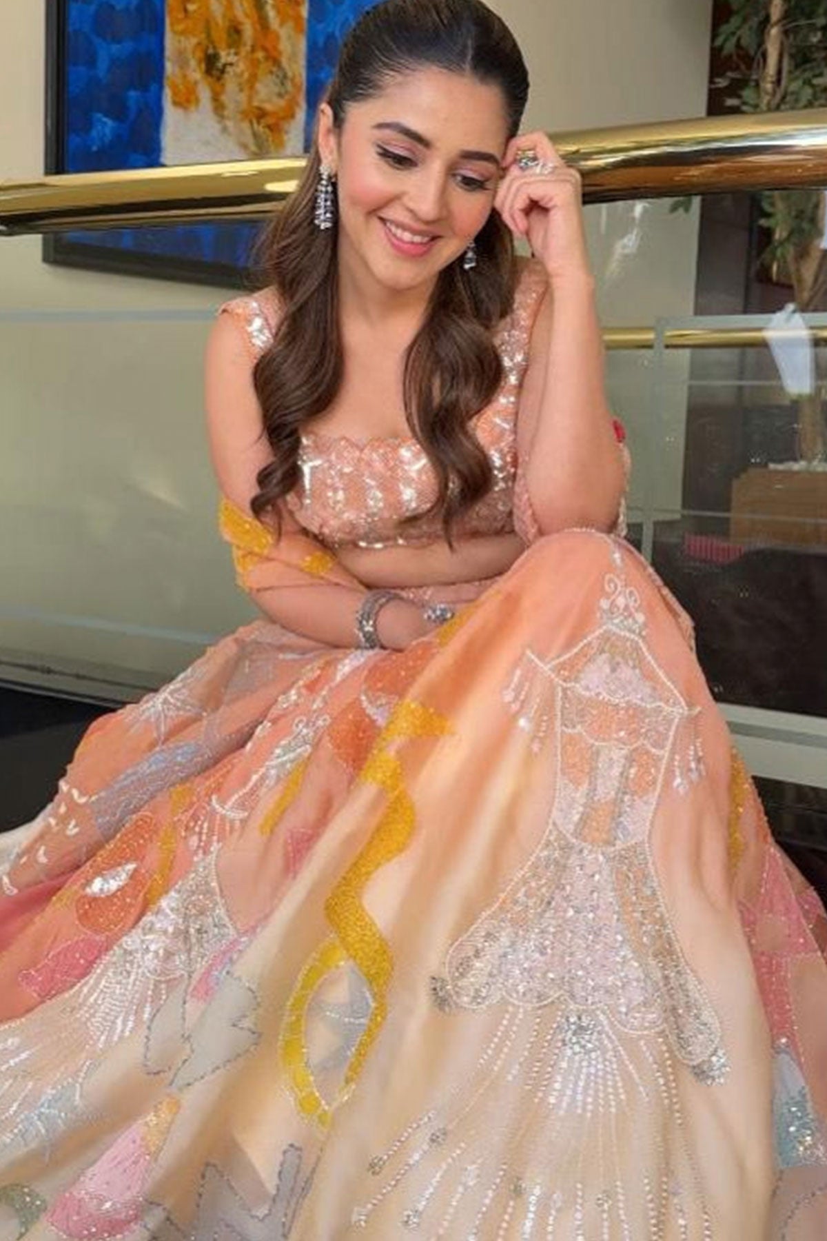 Rumi Handpainted Orange Lehenga