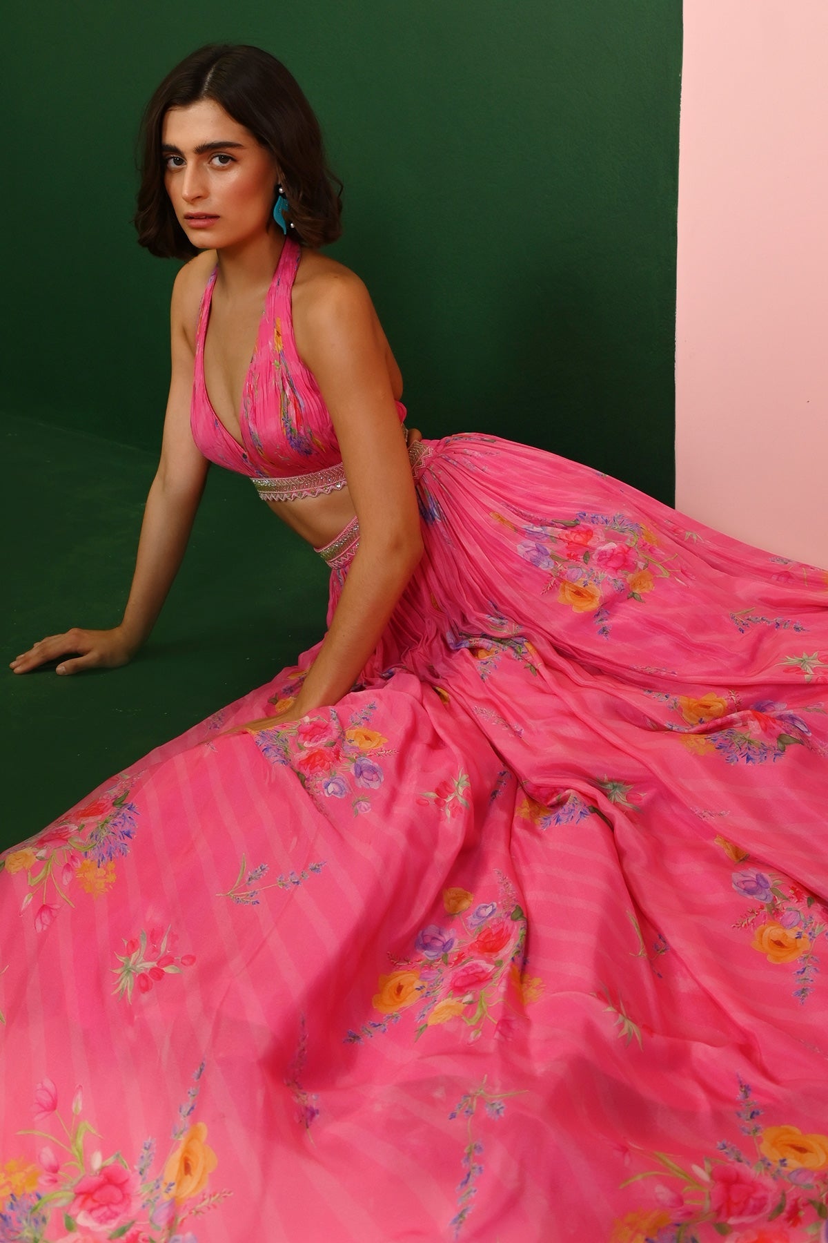 ROSETTE GEORGETTE RUSCHED HALTER SET