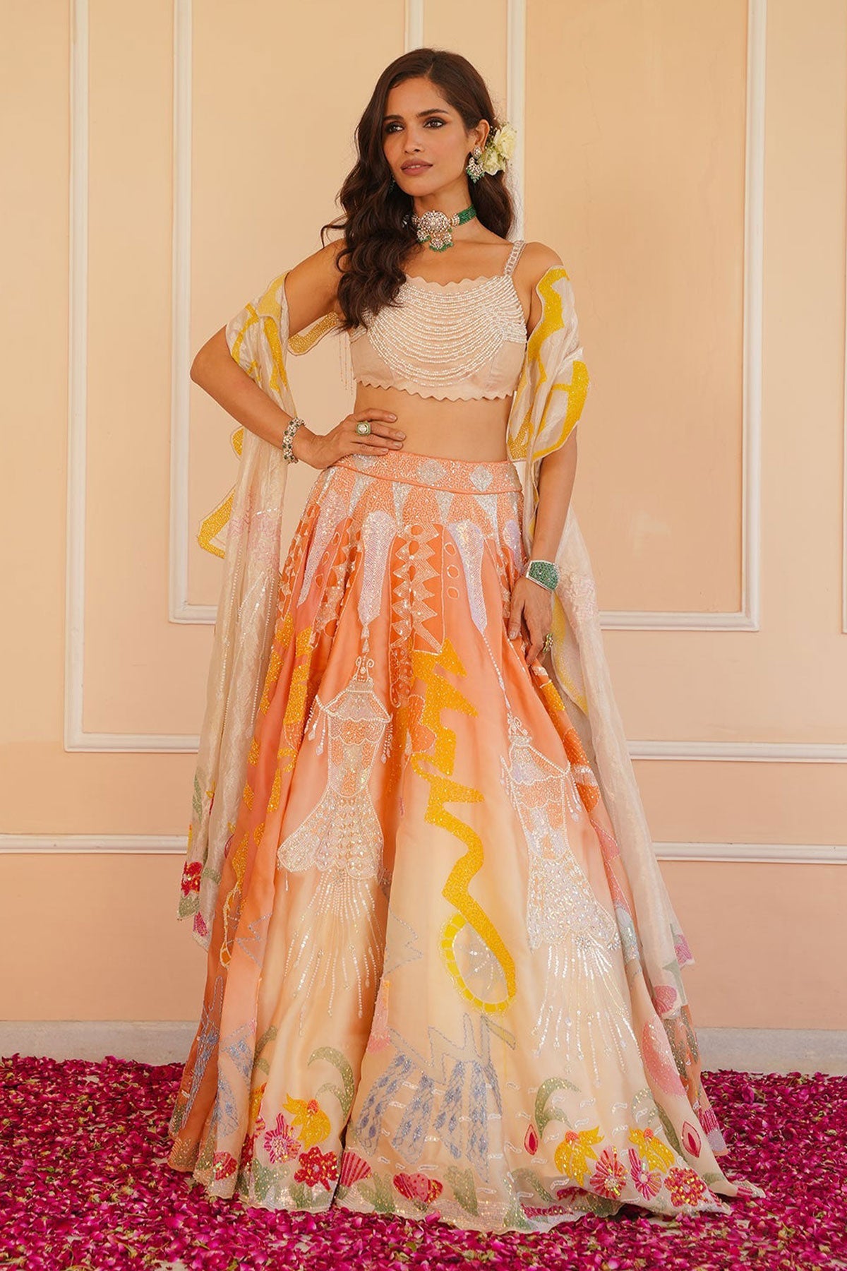 Rumi Handpainted Orange Lehenga