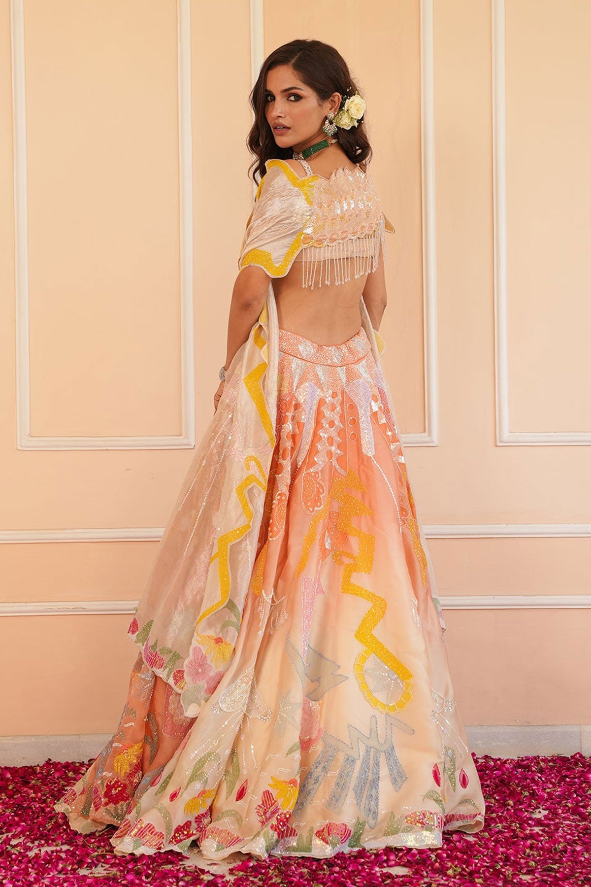 Rumi Handpainted Orange Lehenga