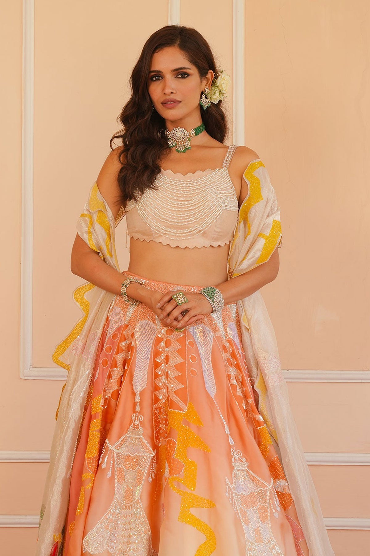Rumi Handpainted Orange Lehenga
