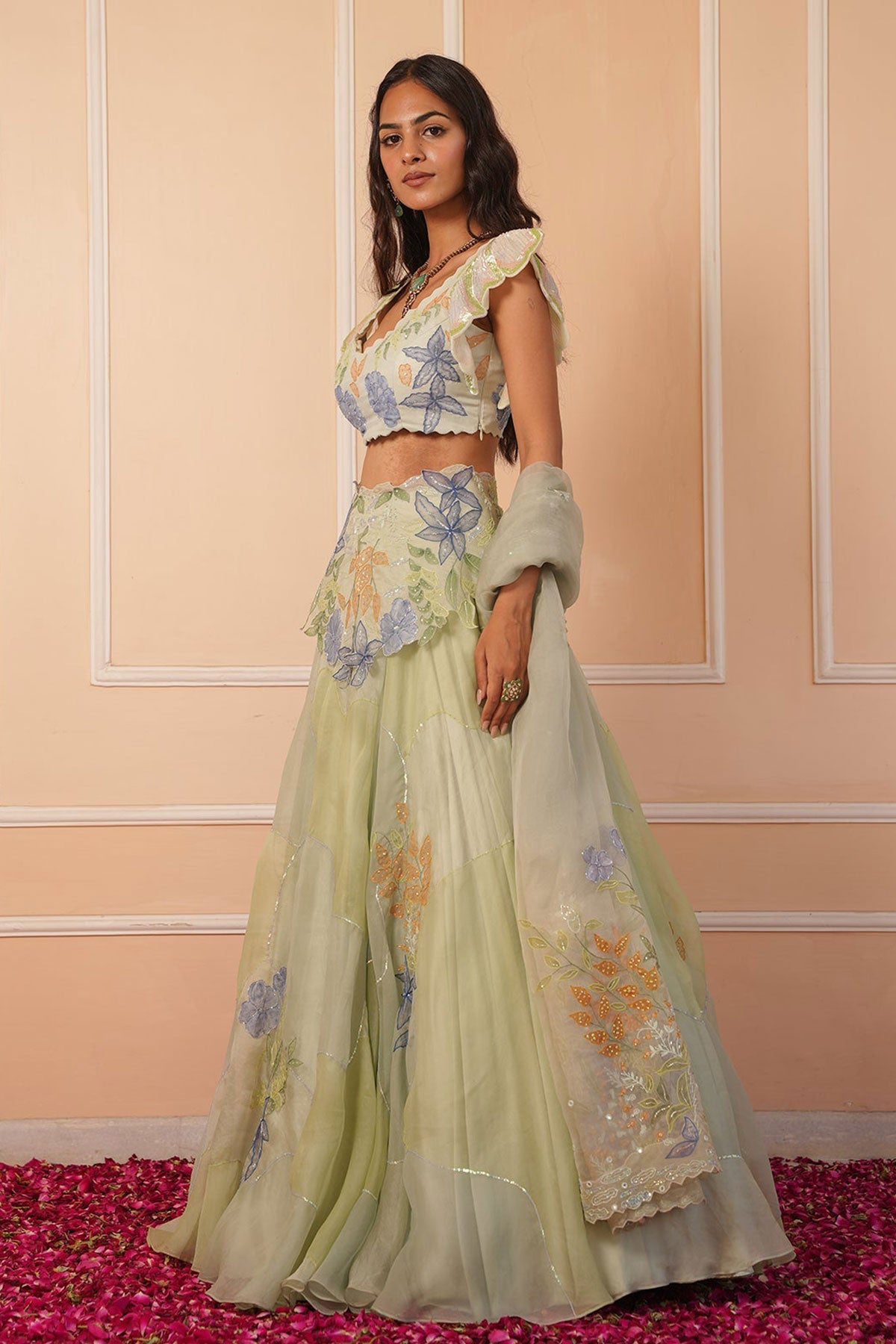 Sariyah Handpainted Green Lehenga