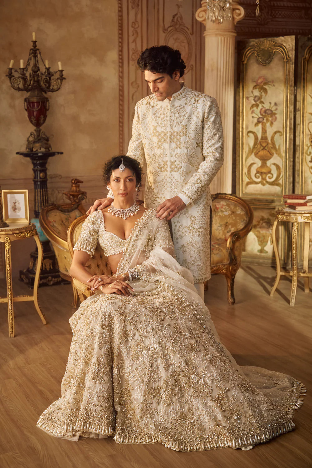 Ivory Gold Lehenga Saree Set