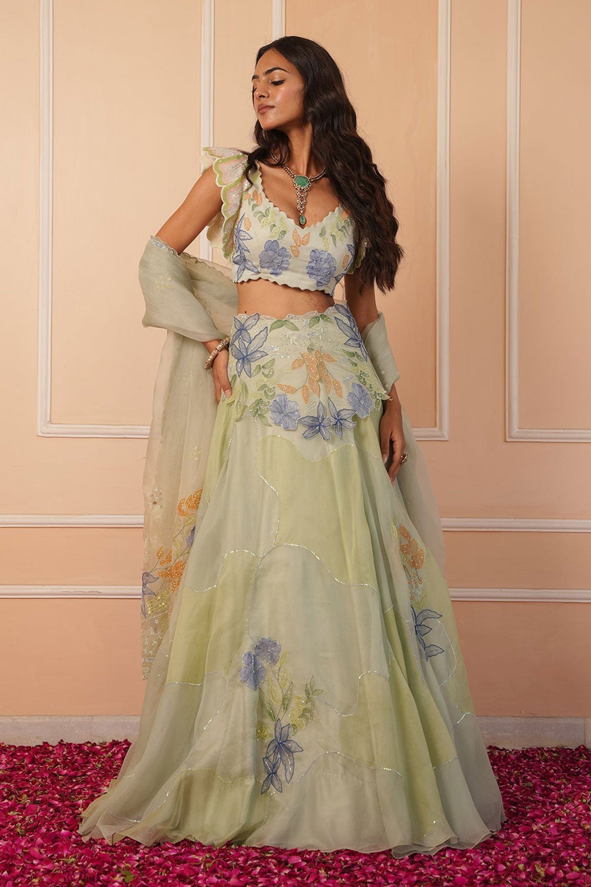 Sariyah Handpainted Green Lehenga