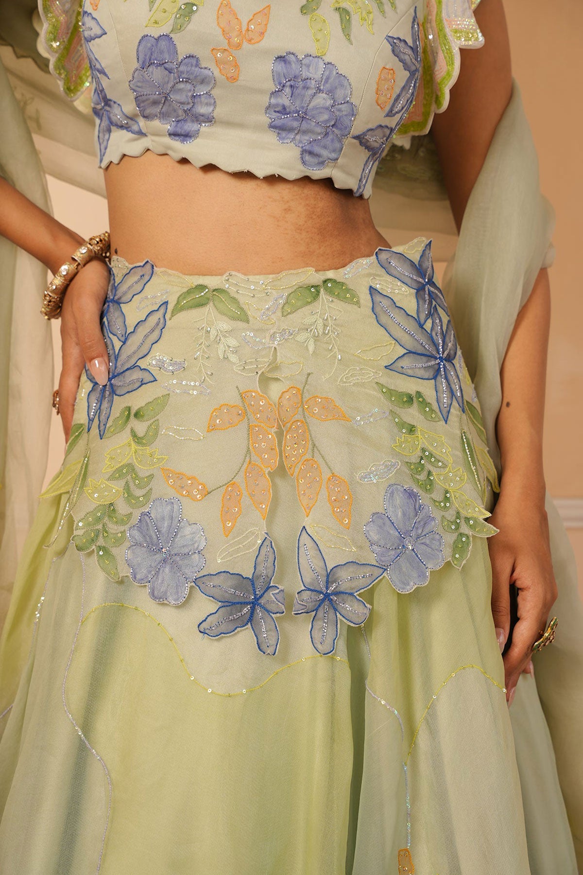 Sariyah Handpainted Green Lehenga