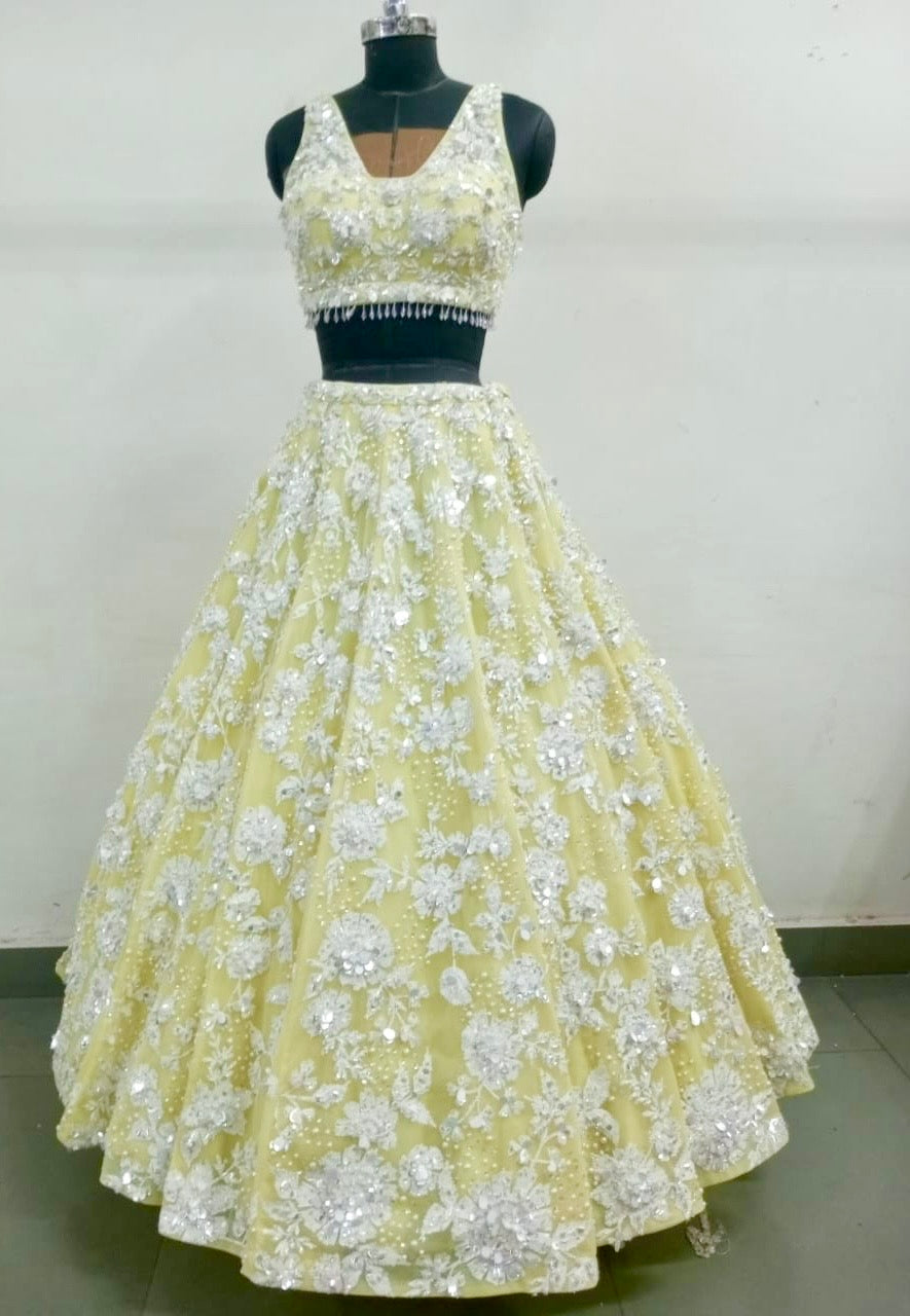 Lime Yellow Floral Lehenga Set - Ready To Ship