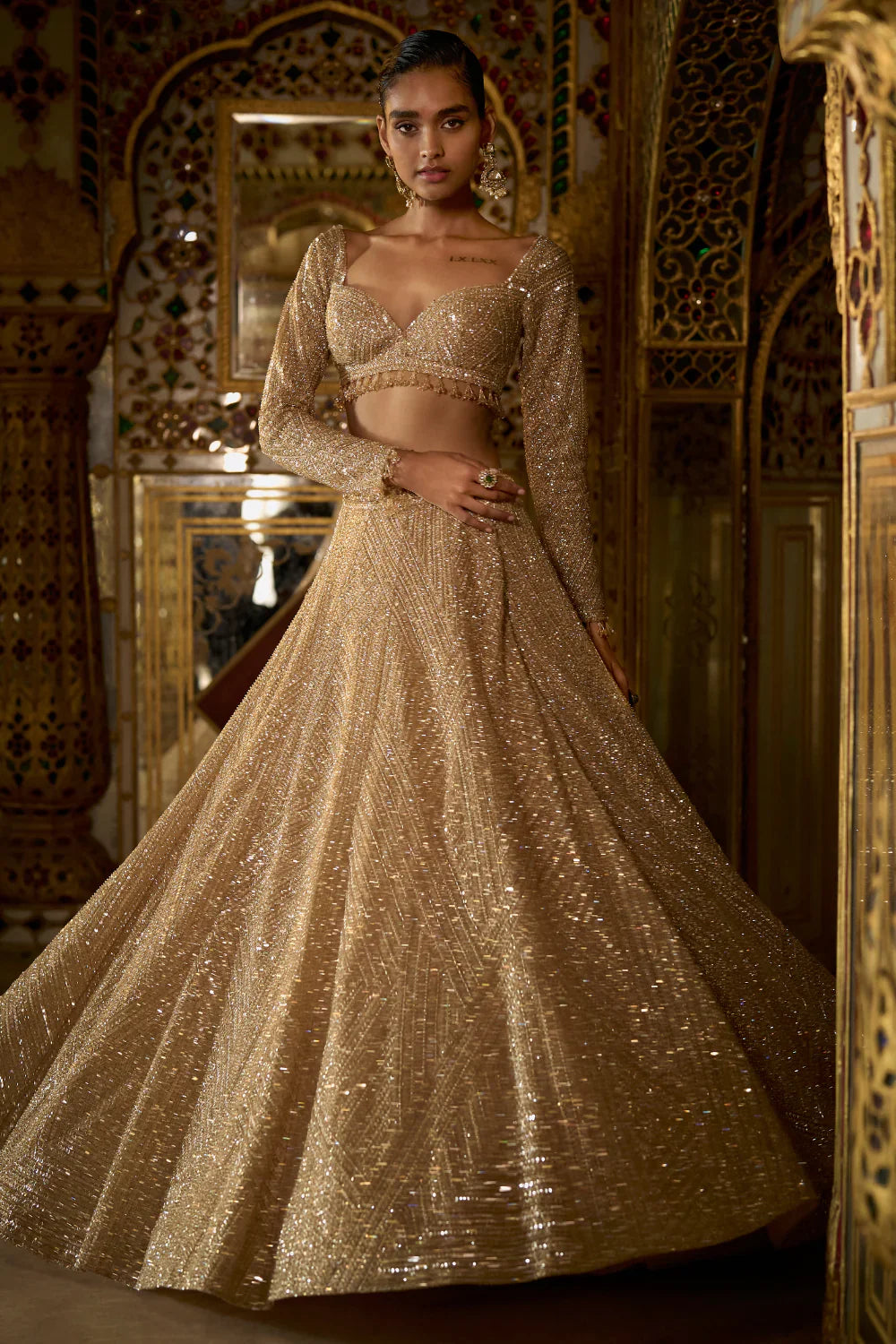 Gold Sequin Lehenga Set- Ready to Ship